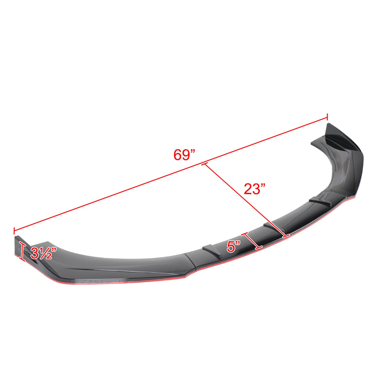 Universal Glossy Black/Red Trim Polypropylene 3Pcs Bumper Lip Spoiler Set