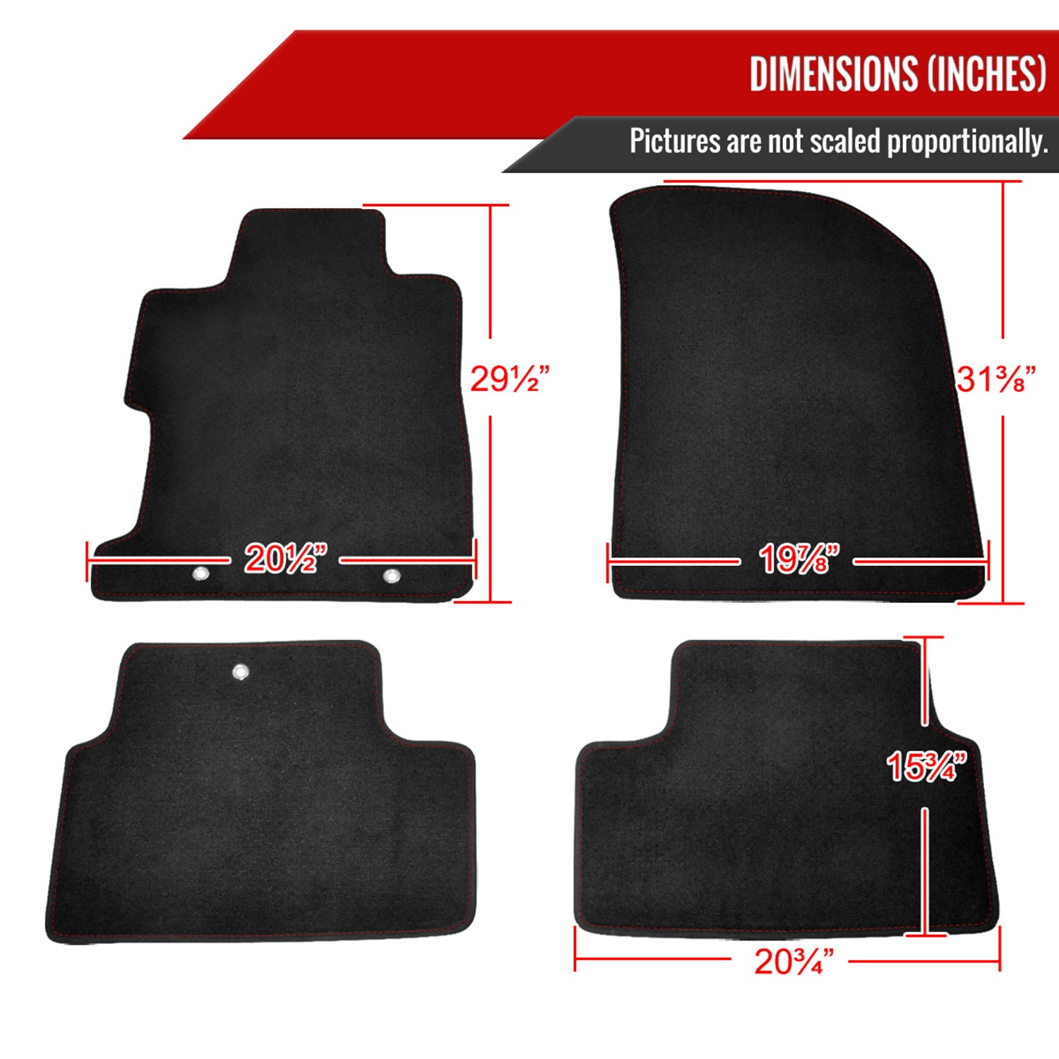 2006-2010 Honda Civic Coupe Black Carpet Floor Mats Red Stitching 4Pcs