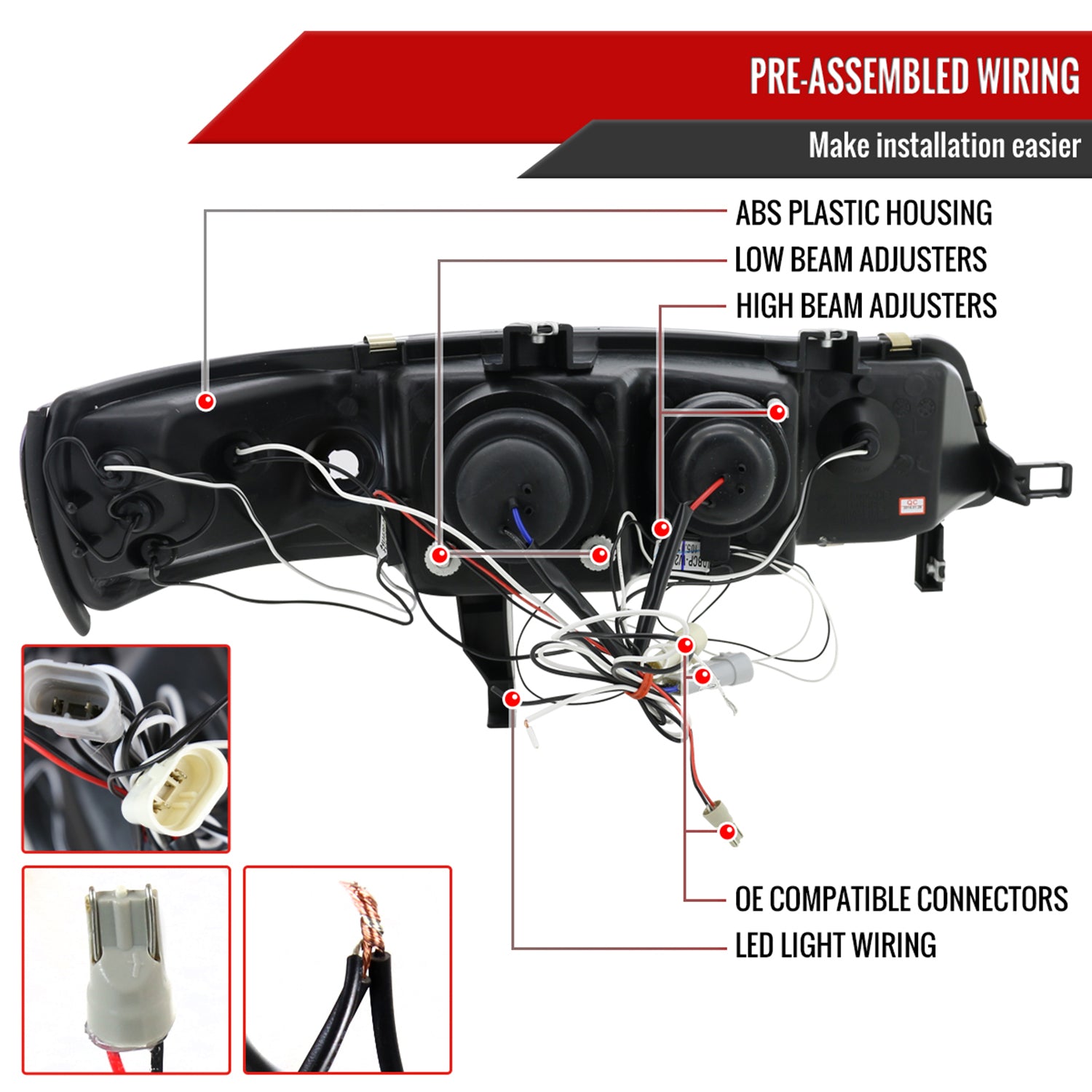 1994-1997 Honda Accord Dual Halo Projector Headlights Glossy Black/Smoke Lens