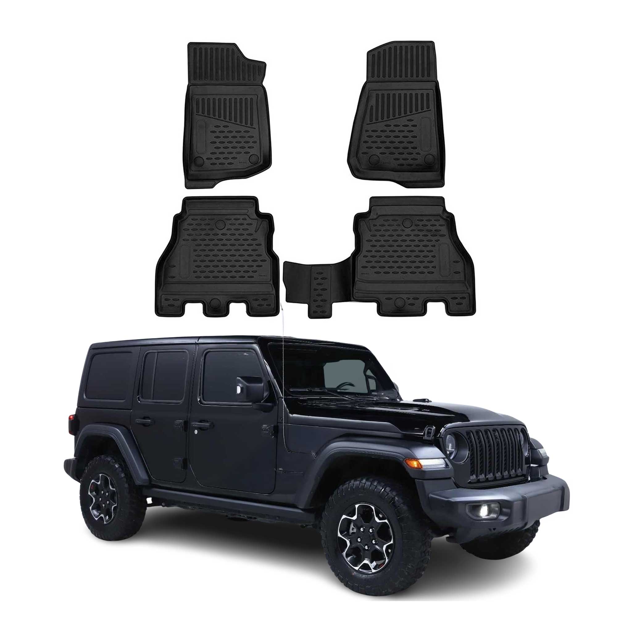 2018-2025 Jeep Wrangler Floor Mats Liners Full Set All Weather 4 Door Black