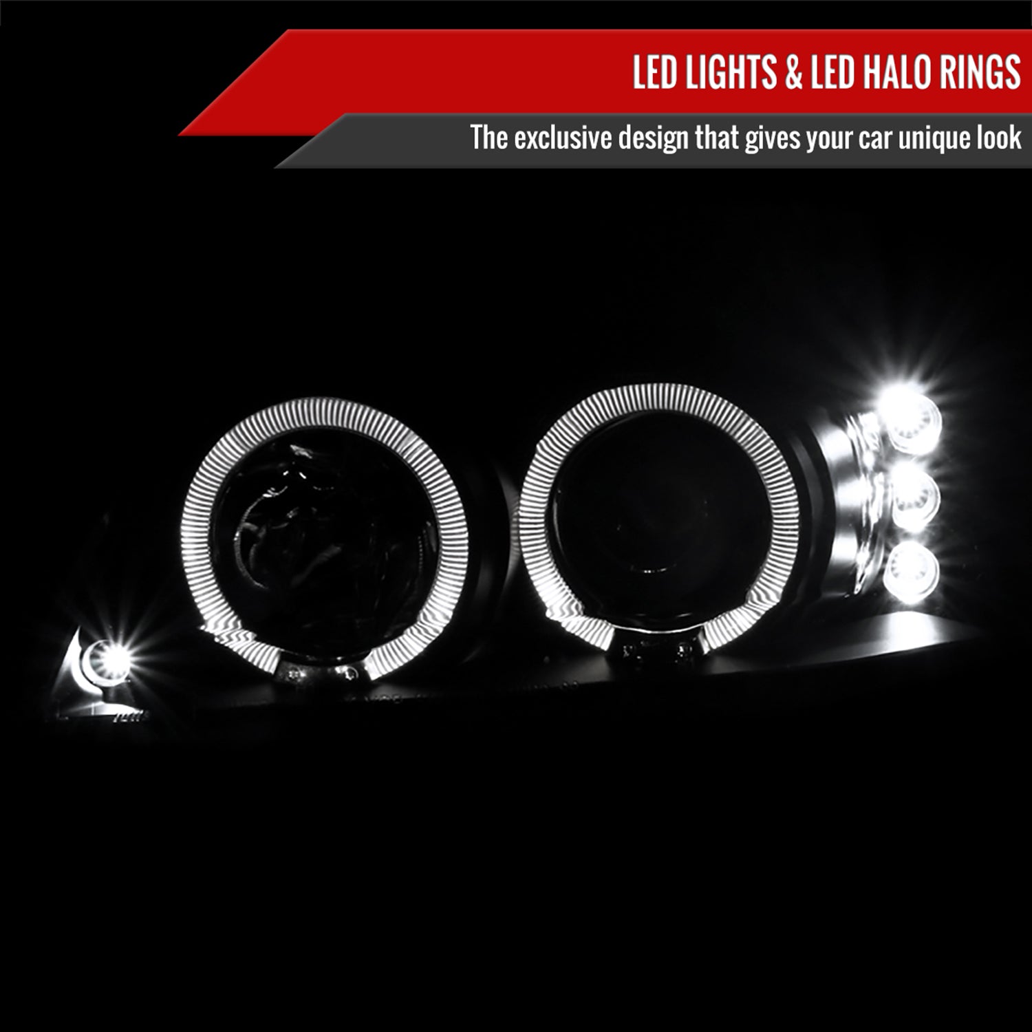 1999-2004 Ford Mustang Dual Halo Projector Headlights Matte Black/Clear Lens