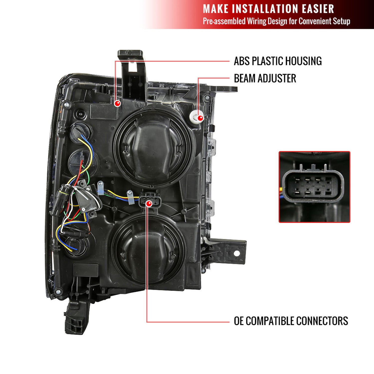 2014-2015 Chevy Silverado 1500 LED Bar Factory Headlights - Black Matt Black