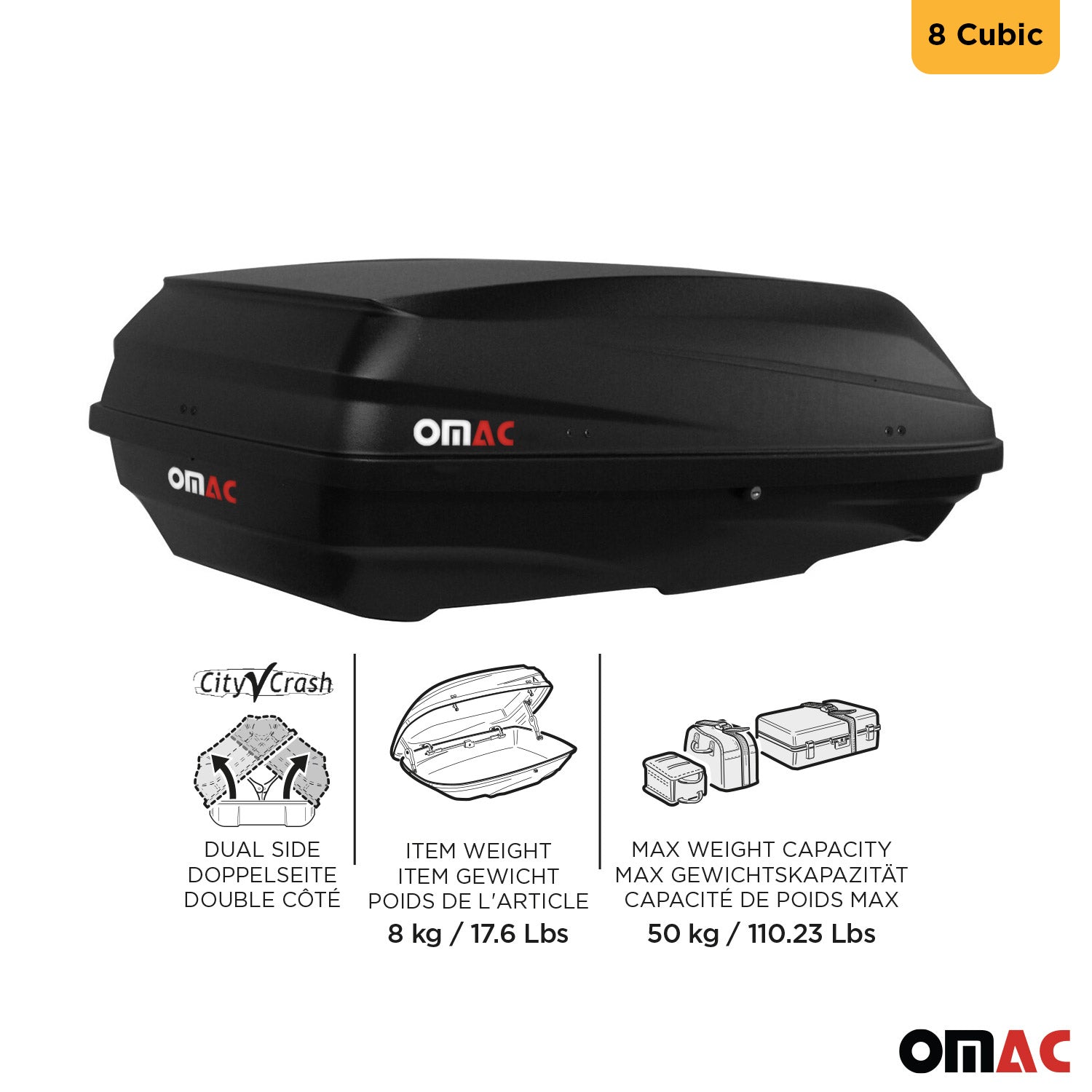 G3 Roof Box 7.8 cu ft PS UV-protected Matt Black Dual Side Opening