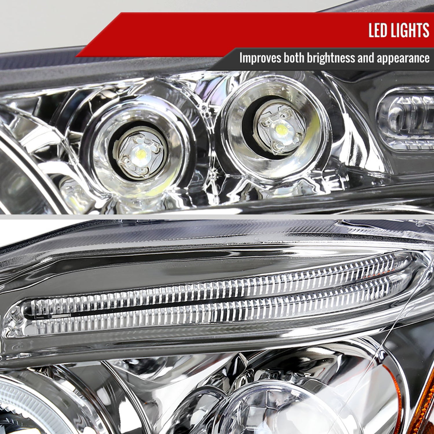 2003-2008 Toyota Corolla Dual Halo Projector Headlights Chrome/Clear Lens