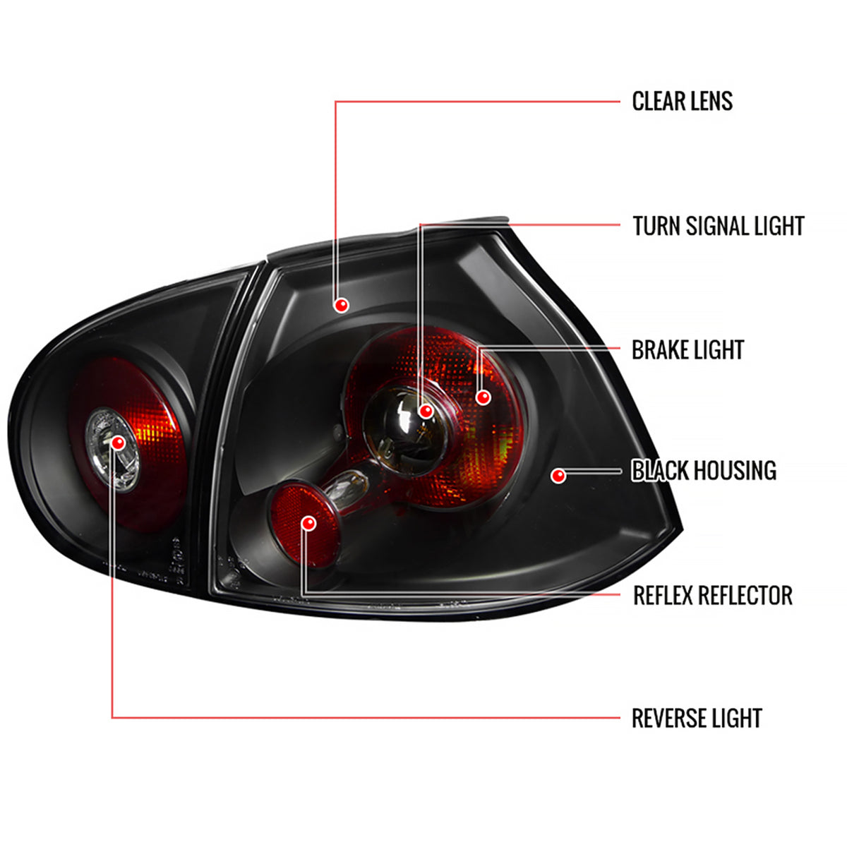 Golf R32 Rear Lights 2006-2009 VW Golf GTI Mk5/Rabbit/R32 Tail Lights Matte Black/Clear Len ...