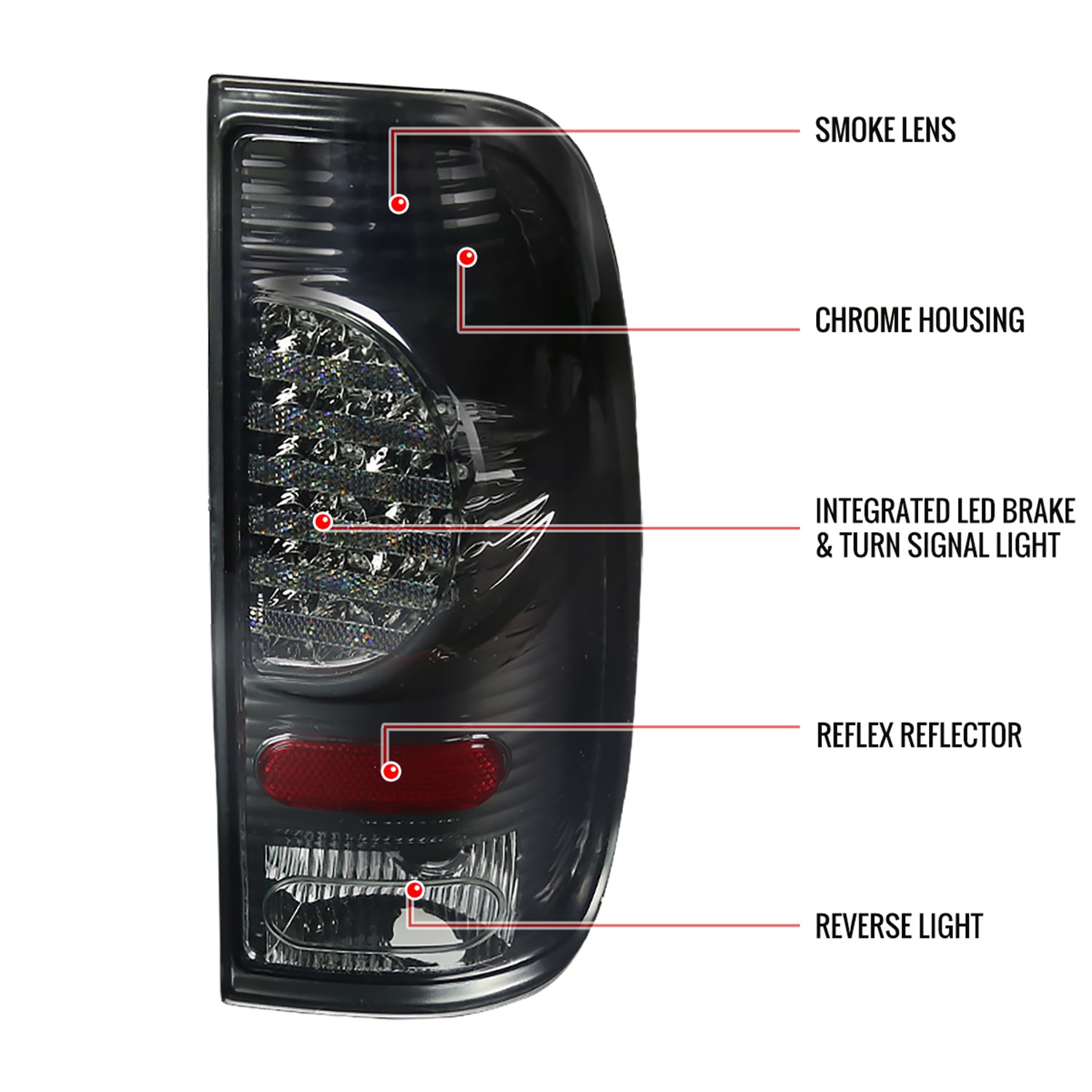 1997-2007 Ford F-150/F-250/350/450/550 V2 LED Tail Lights - RS Chrome/Smoke