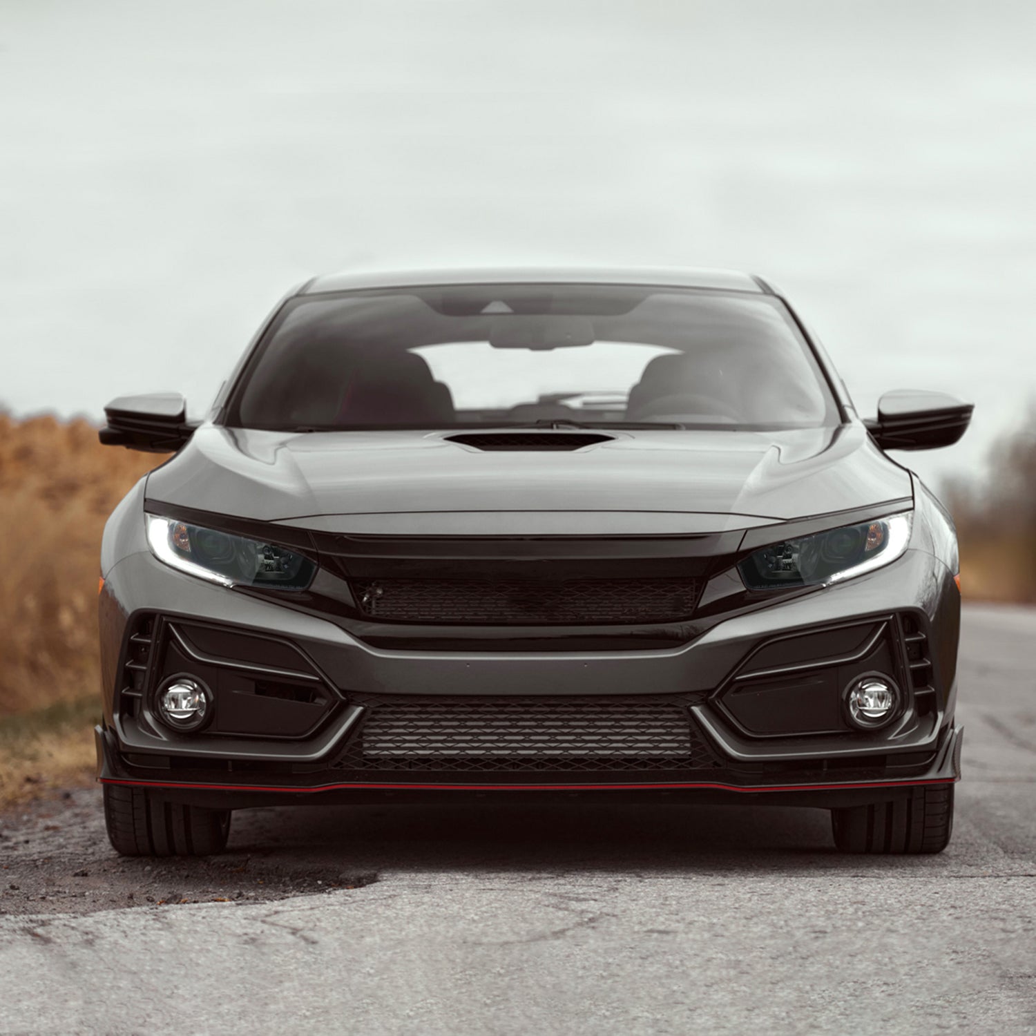 2016-2021 Honda Civic LED Strip Factory Projector Headlights Matt Black/Smoke