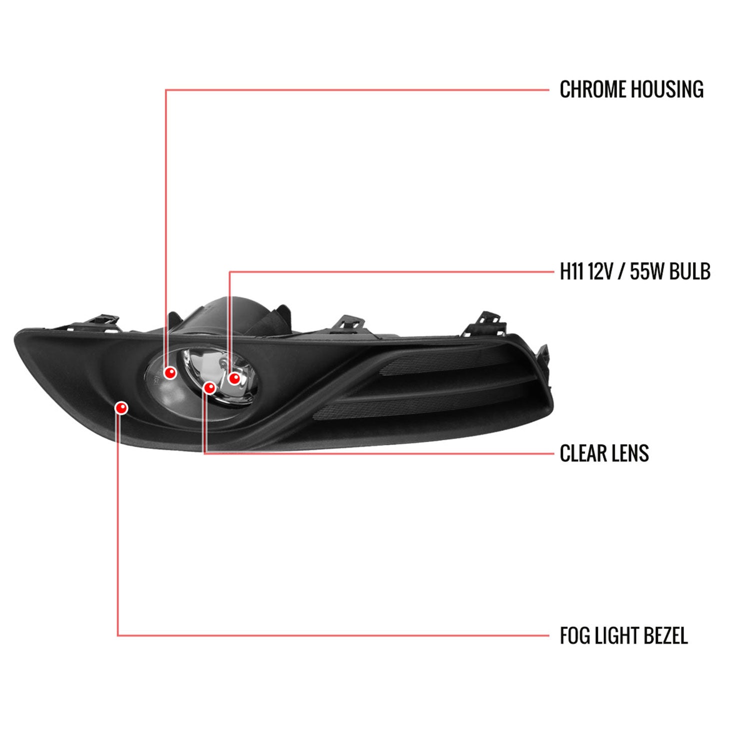 2013-2015 Nissan Sentra H11 Fog Lights Kit Switch & Wiring Harness Chrome