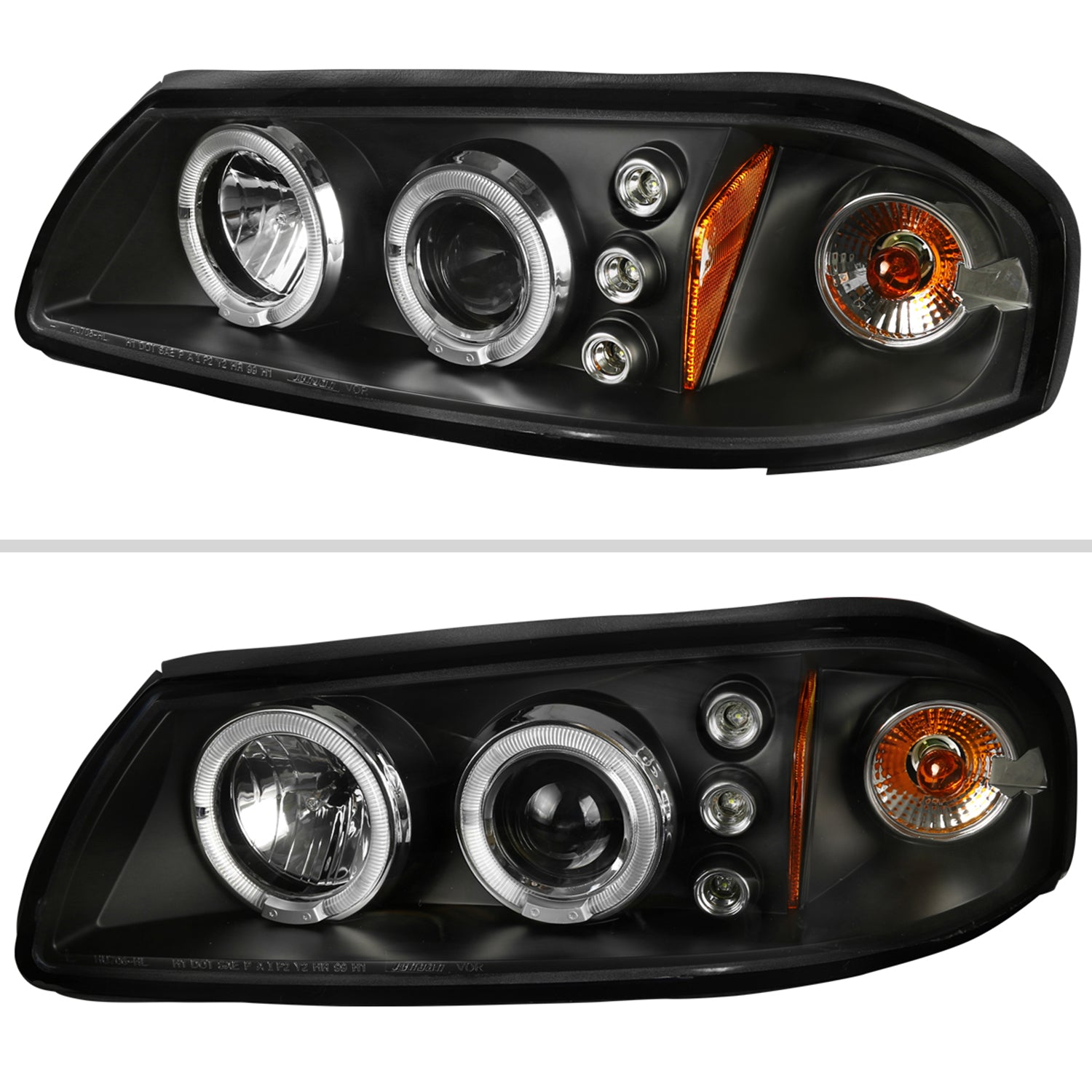 2000-2005 Chevy Impala Dual Halo Projector Headlights Matte Black/Clear Lens
