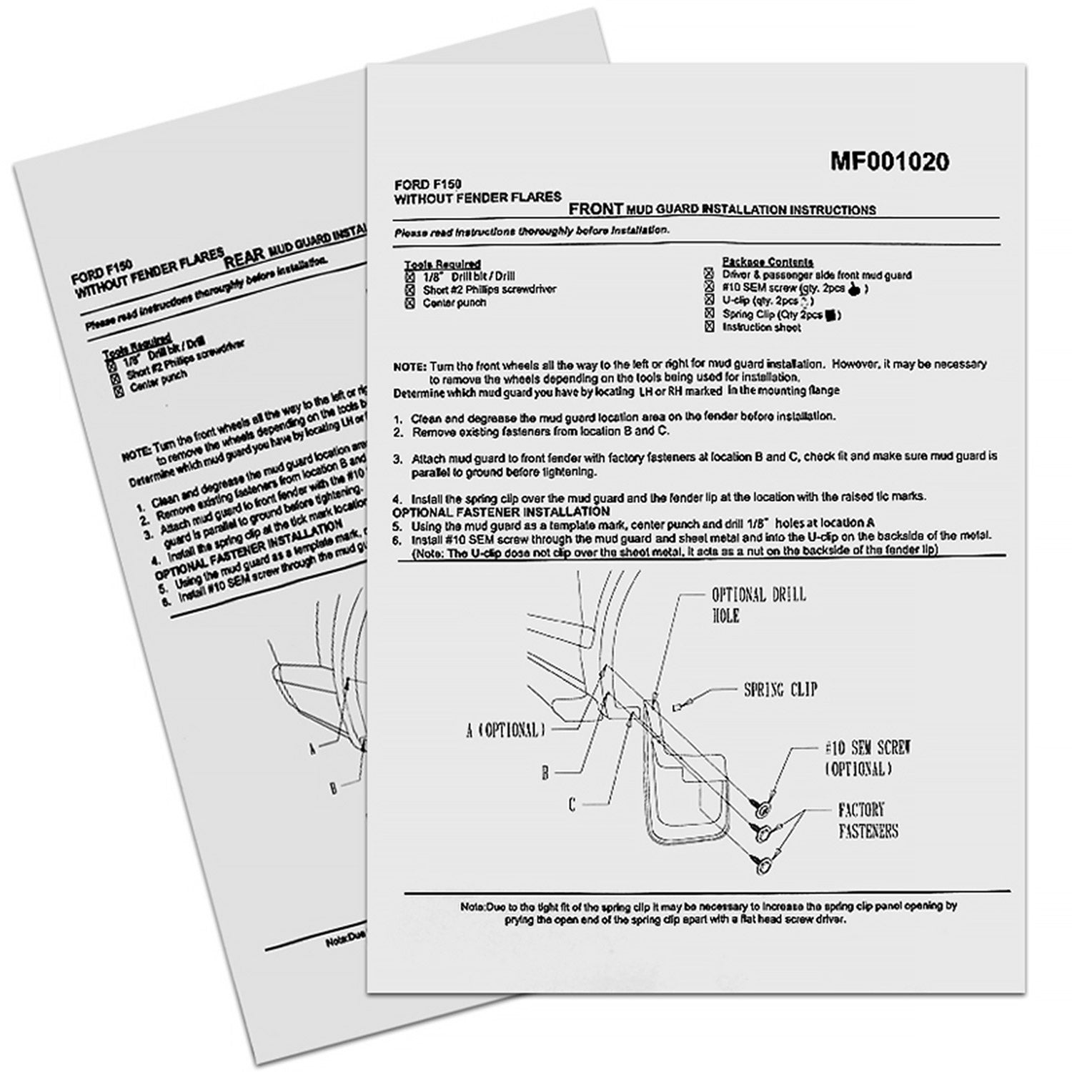 2015-2018 Ford F-150 Front & Rear Mud Flap Splash Guards Models w/Wheel Lip