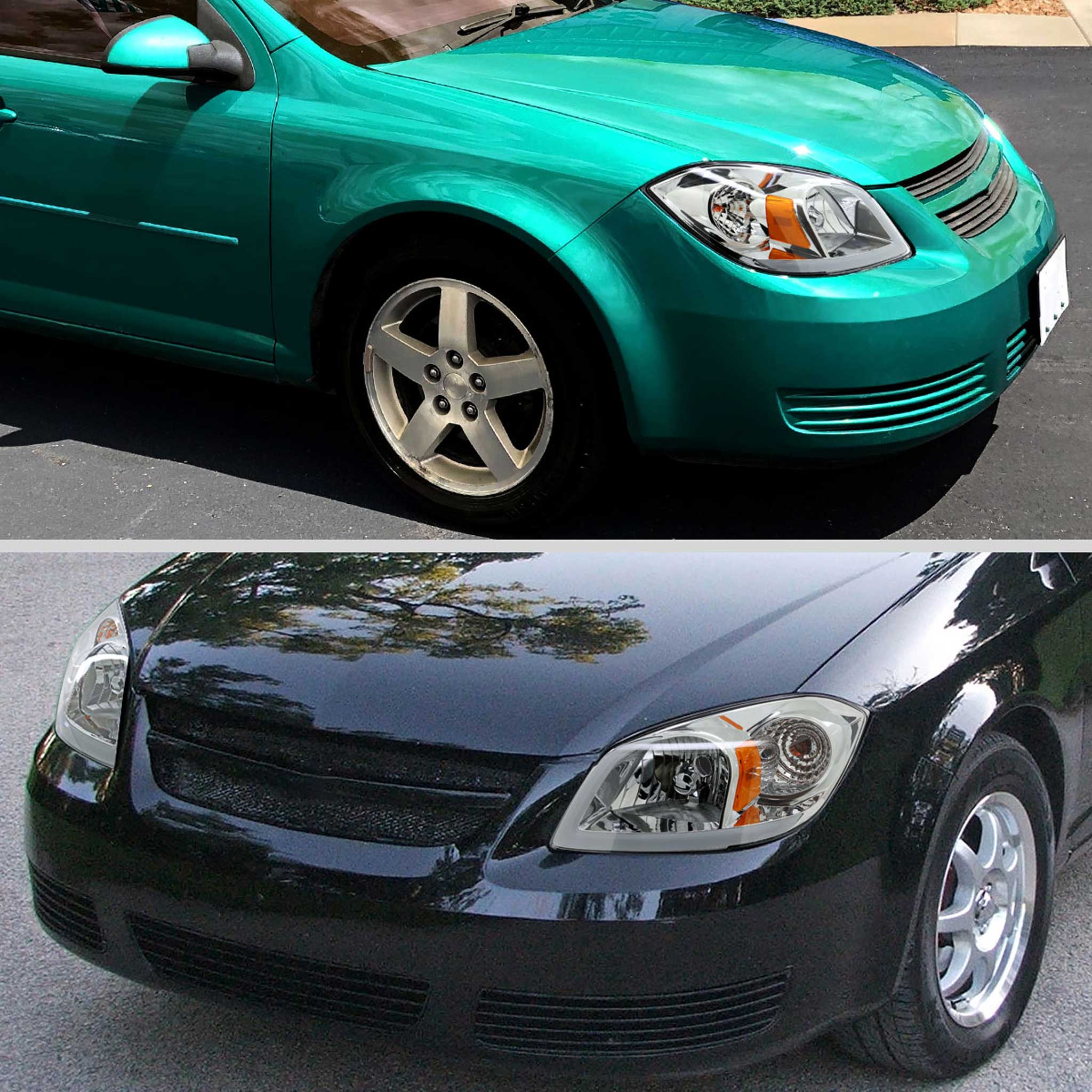 For Chevrolet Cobalt / Pontiac G5 2005-2010 Factory Style Headlights With LED DRL Light Strip Chrome Housing Clear Lens
