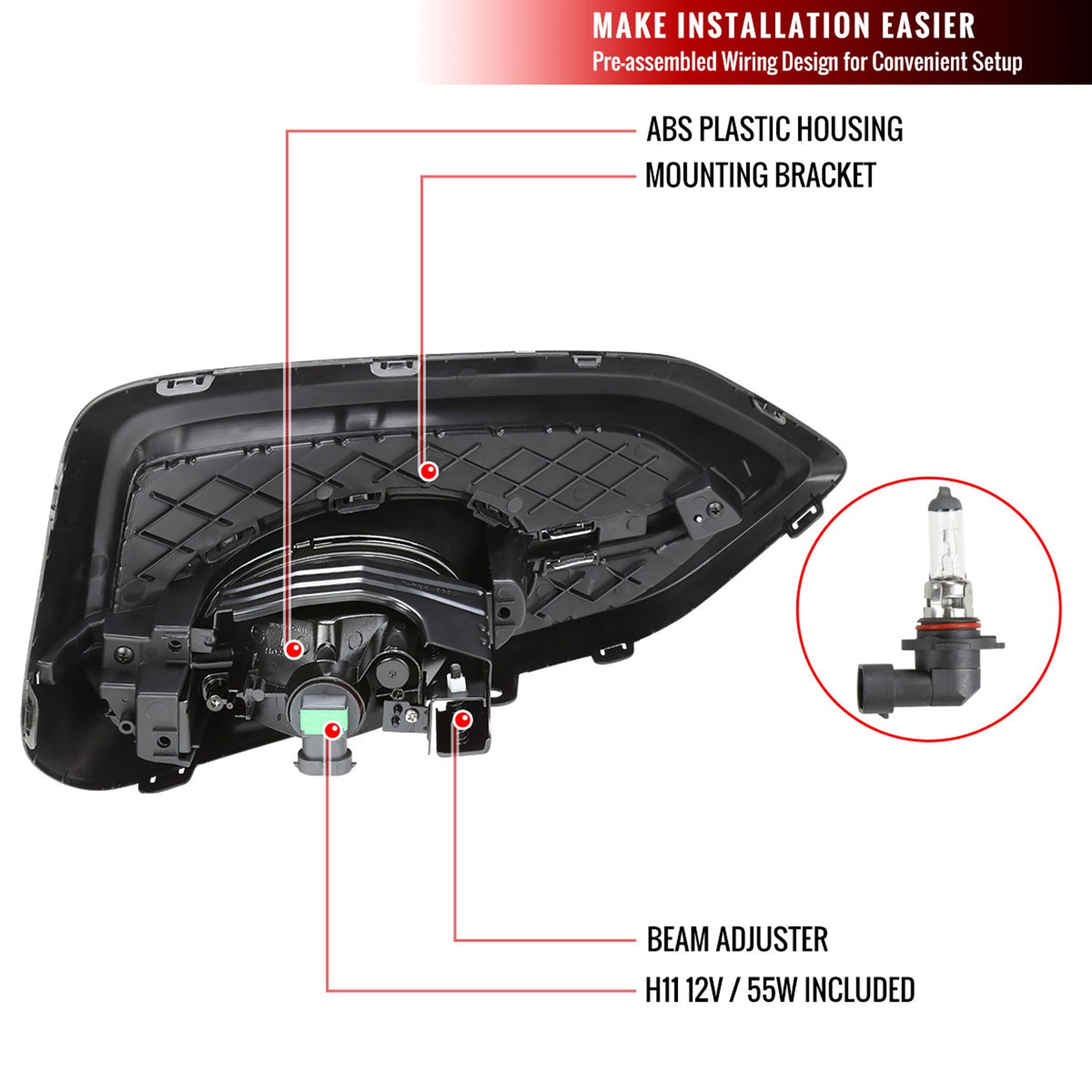 2014-2015 Honda Civic Coupe H11 Fog Lights Kit Chrome Housing/Clear Lens