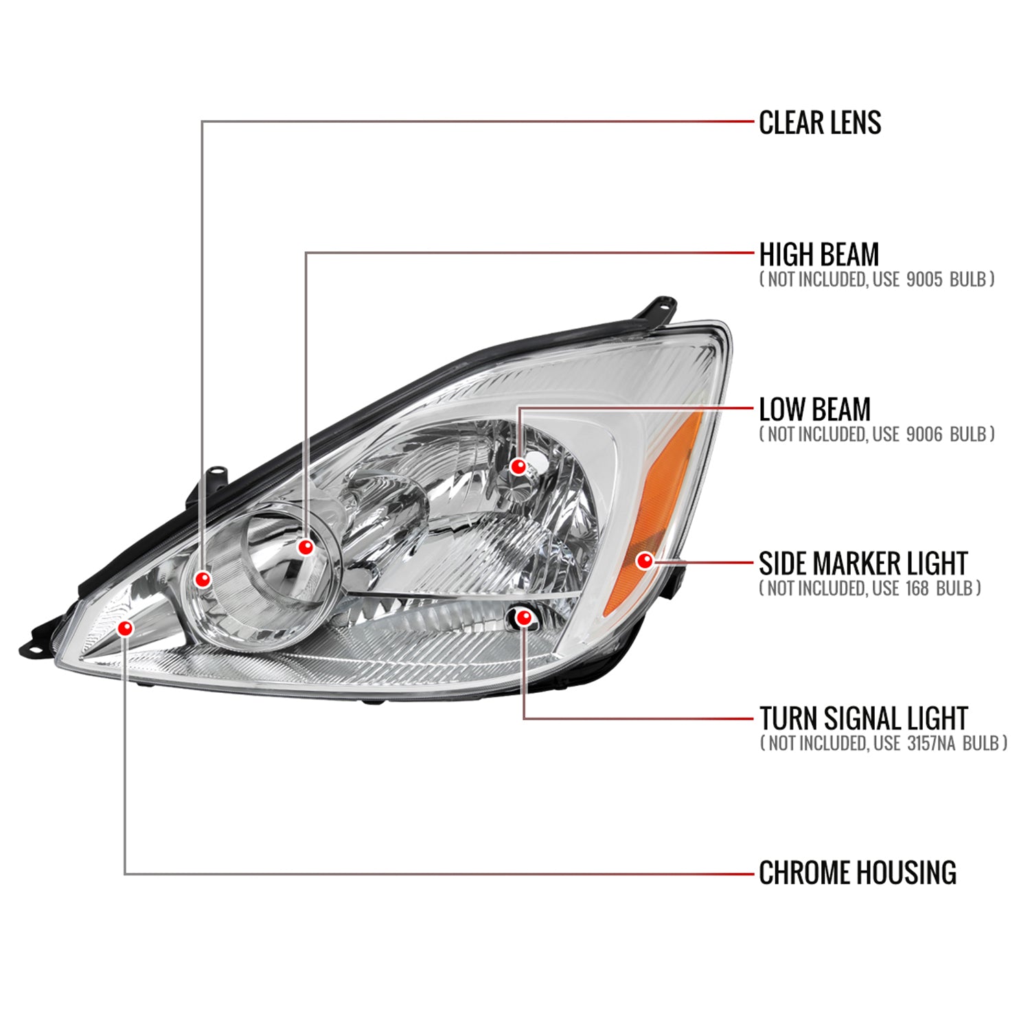 2004-2005 Toyota Sienna Driver Side Factory Headlights Amber Reflector Chrome