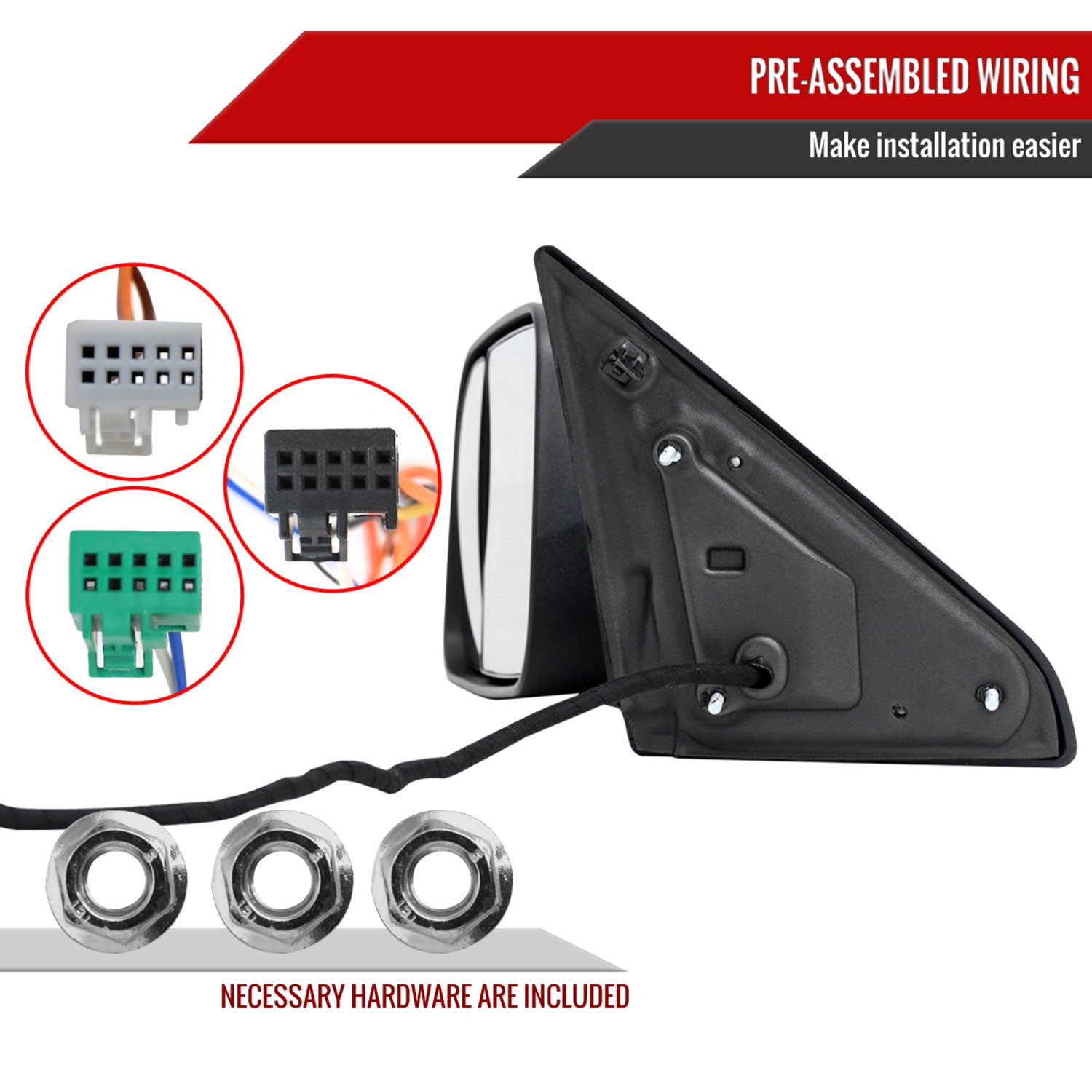 2019-2022 Ram 2500 3500 Black Manual Fold & Heated Side Mirror Driver Side