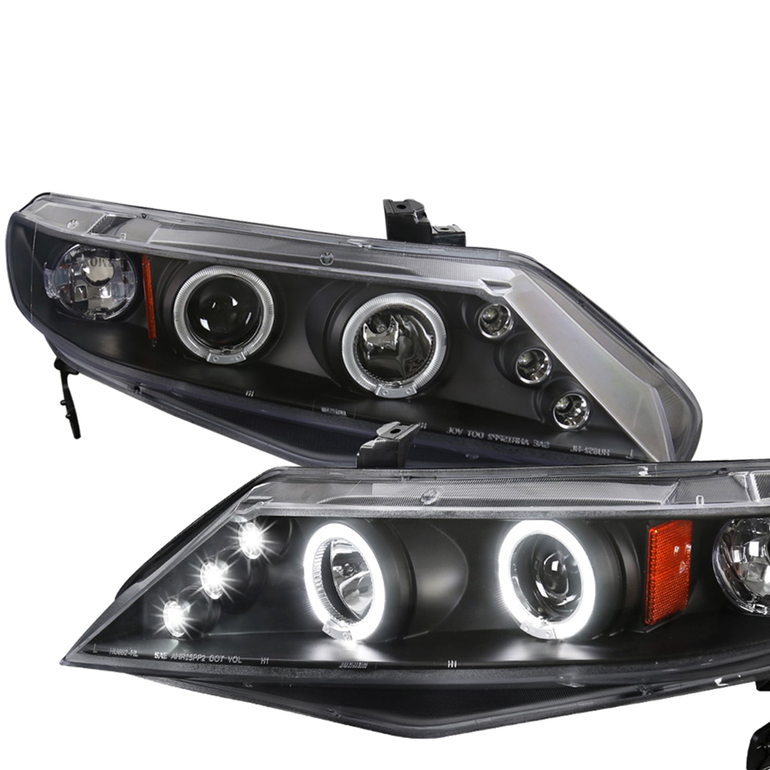 2006-2011 Honda Civic Sedan Dual Halo Projector Headlights Matte Black/Clear