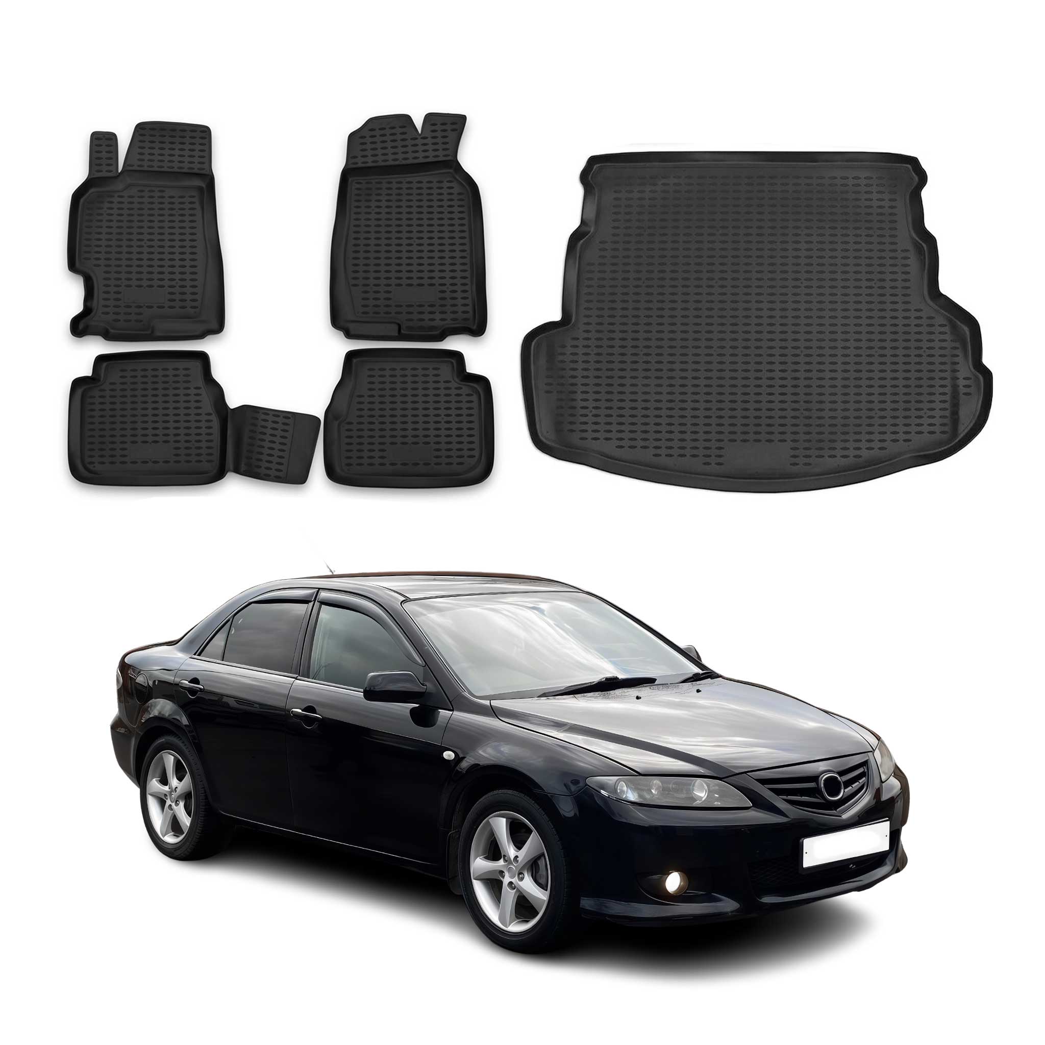 2003-2008 Mazda 6 Floor Mats & Cargo Liner Full Set All Weather Black