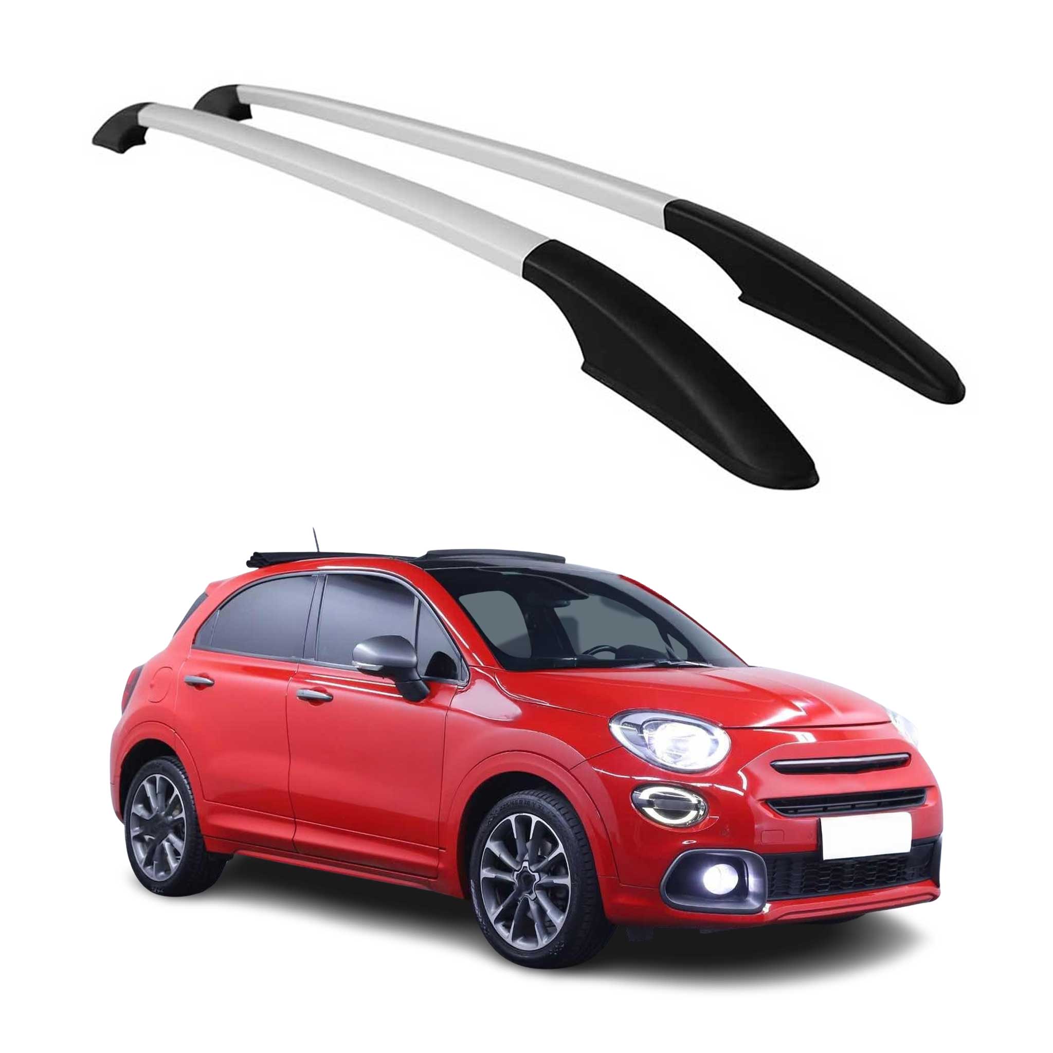 2016-2023 Fiat 500X Roof Rack Rails Side Rails Aluminium Silver 2 Pcs