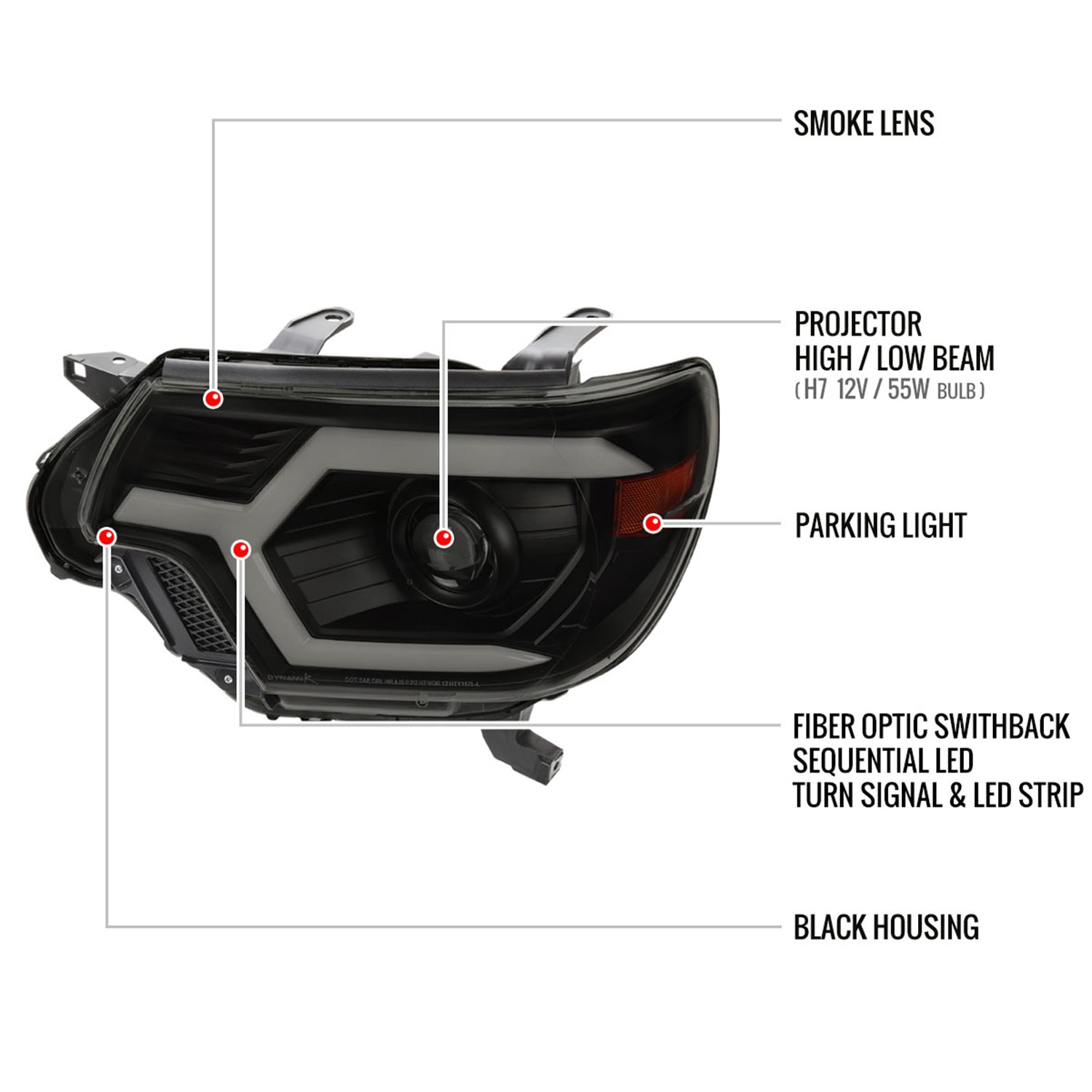 2012-2015 Toyota Tacoma Sequential LED Bar Projector Headlights Matt Smoke