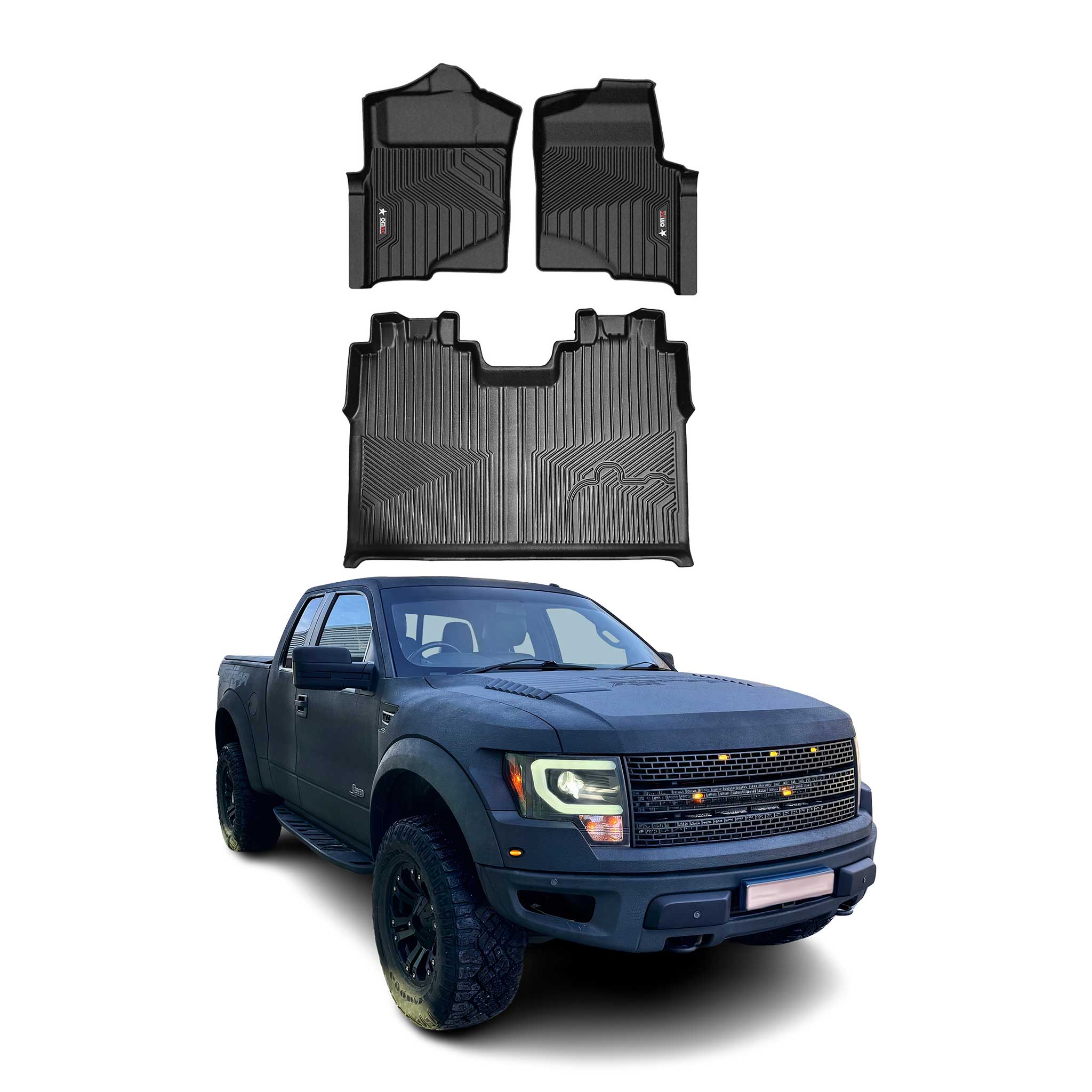 2009-2014 Ford F-150 Crewcab Premium Floor Mats Liners First and Second Row Set Black