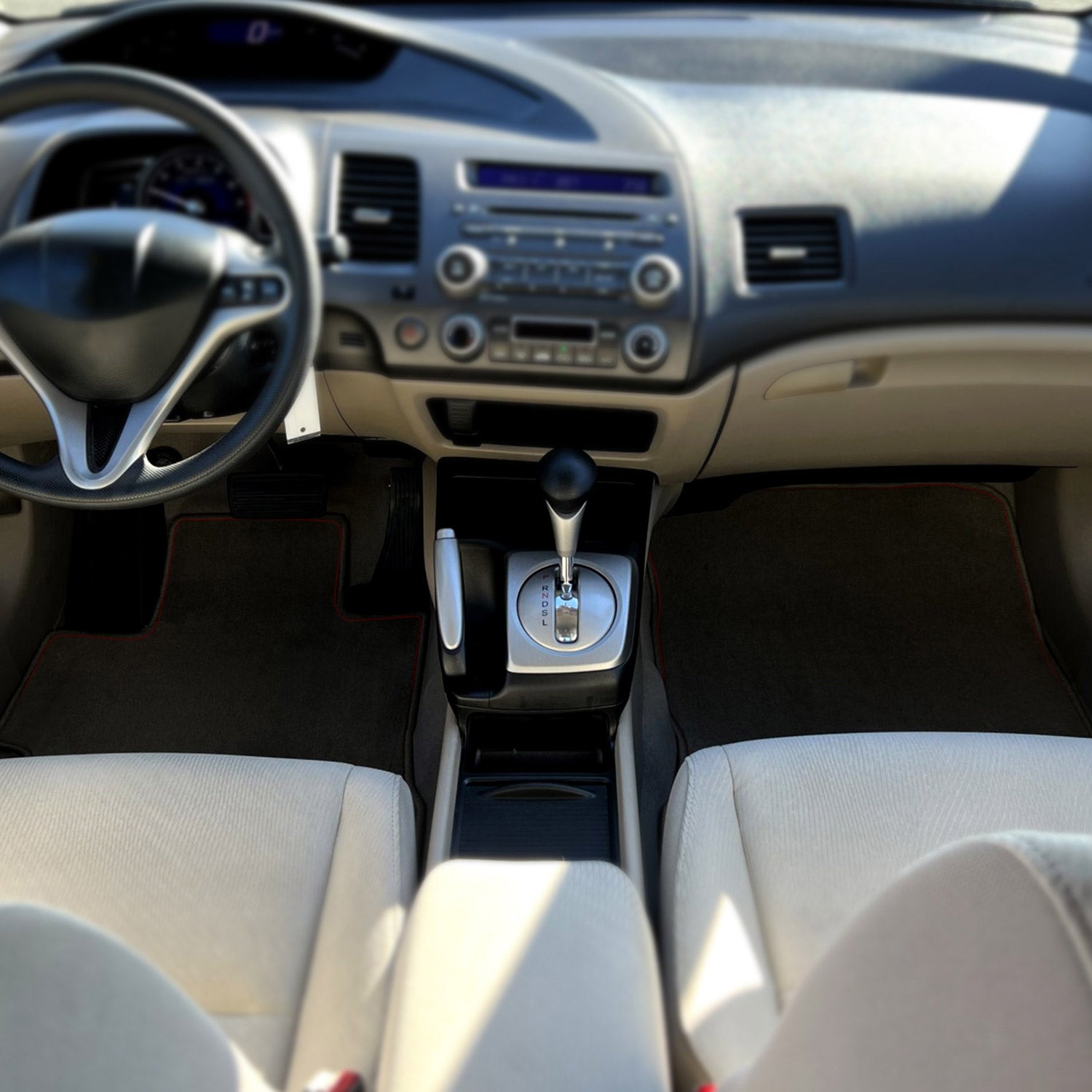 2006-2010 Honda Civic Coupe Black Carpet Floor Mats Red Stitching 4Pcs