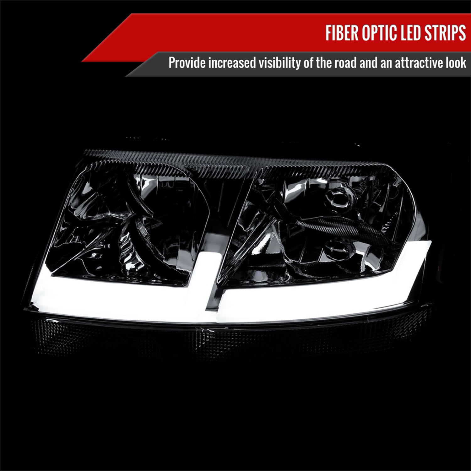 1999-2004 Jeep Grand Cherokee Factory Dual LED Bar Headlights Chrome/Clear