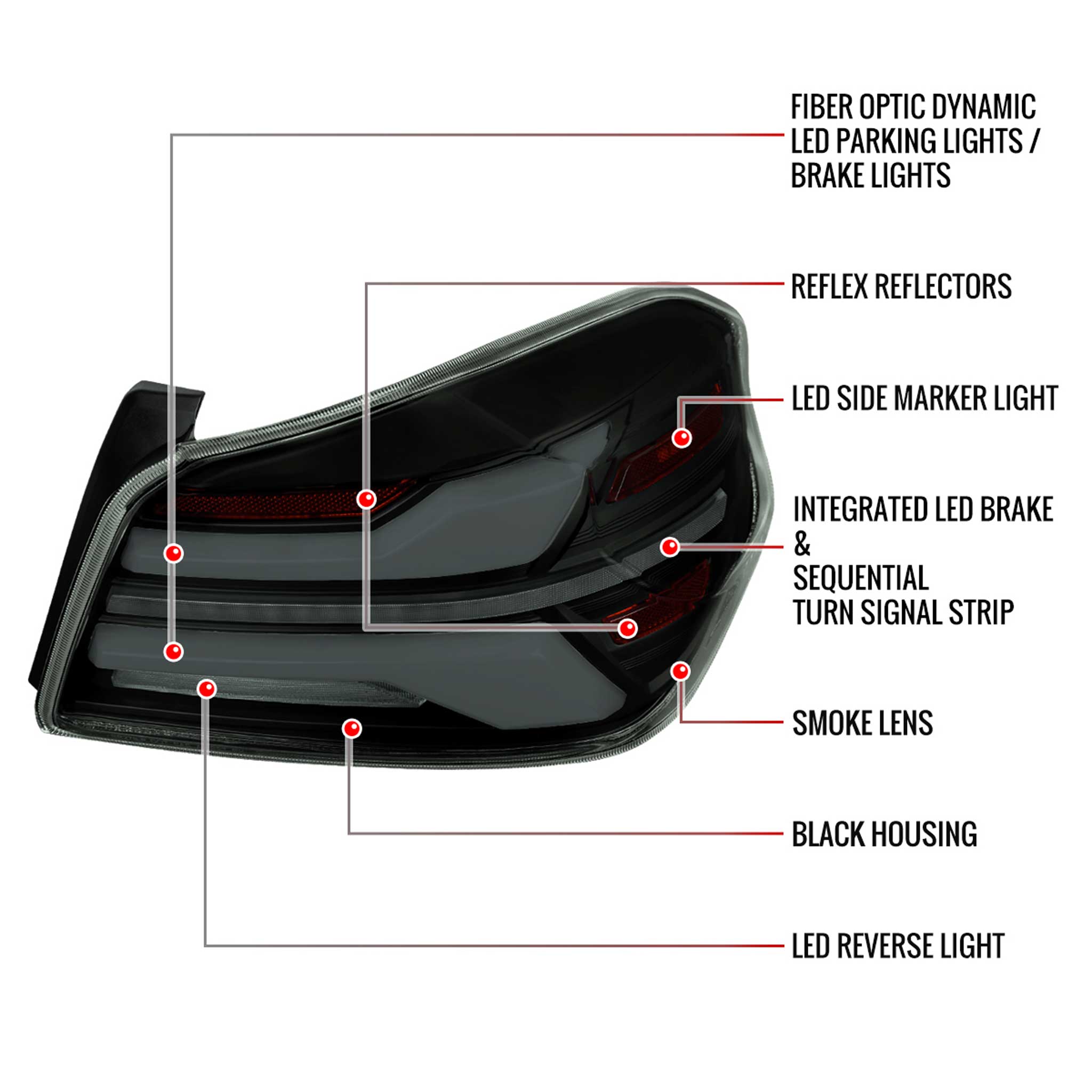 For Subaru WRX STi 015-2021 LED Tail Light Sequential Turn Signal Black Smoked Brake Reverse Marker