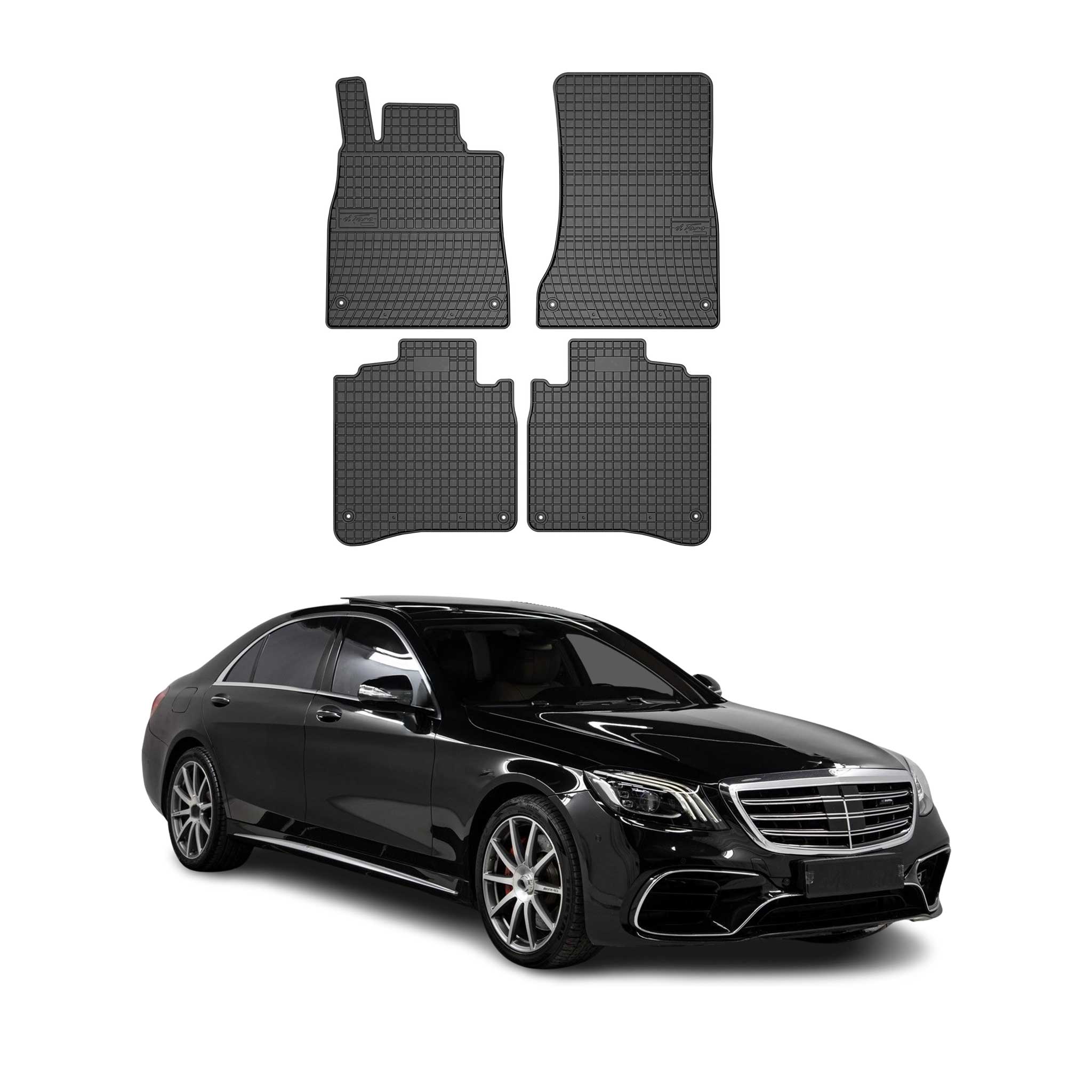 2014-2020 Mercedes S Class W222 Long Floor Mats Liners Full Set All Weather Rubber Black