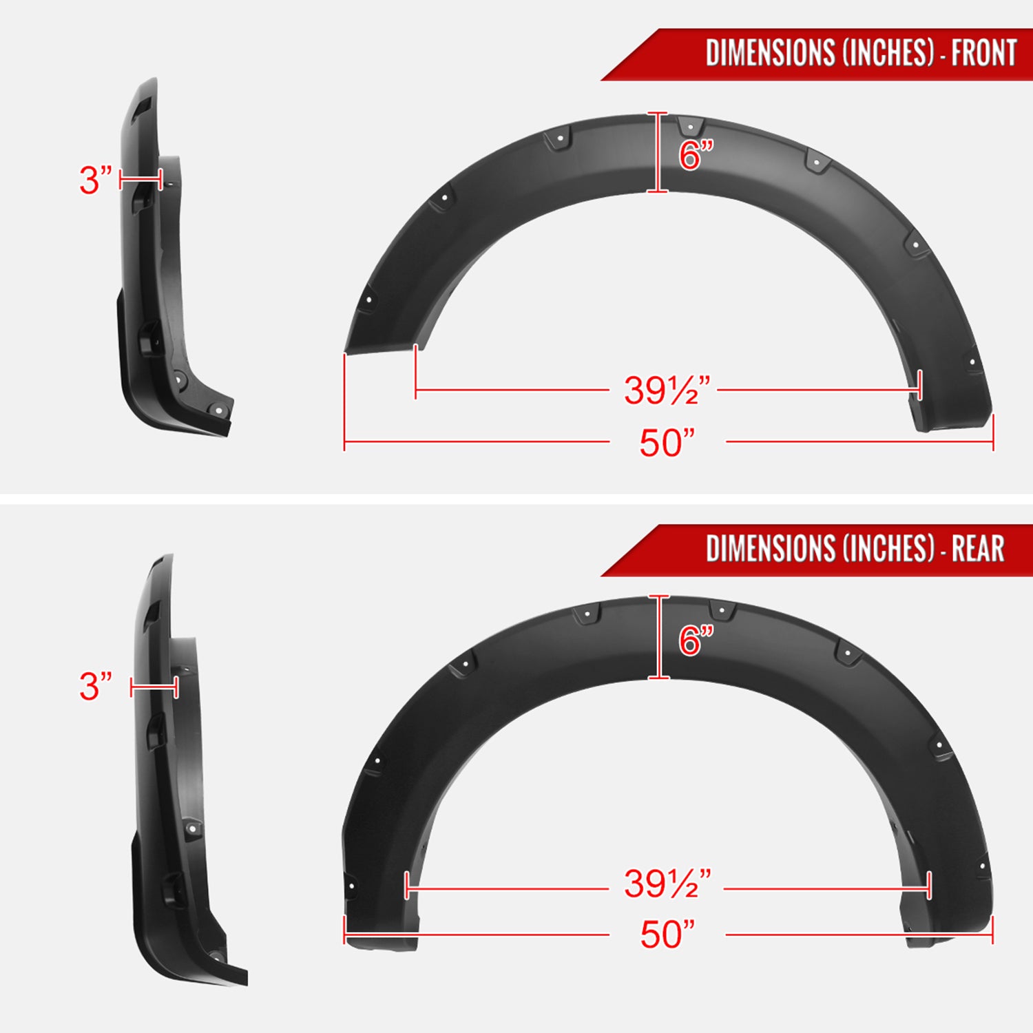 2023-2024 Ford F250 F350 Matte Black Rivet Style Fender Flares Protector