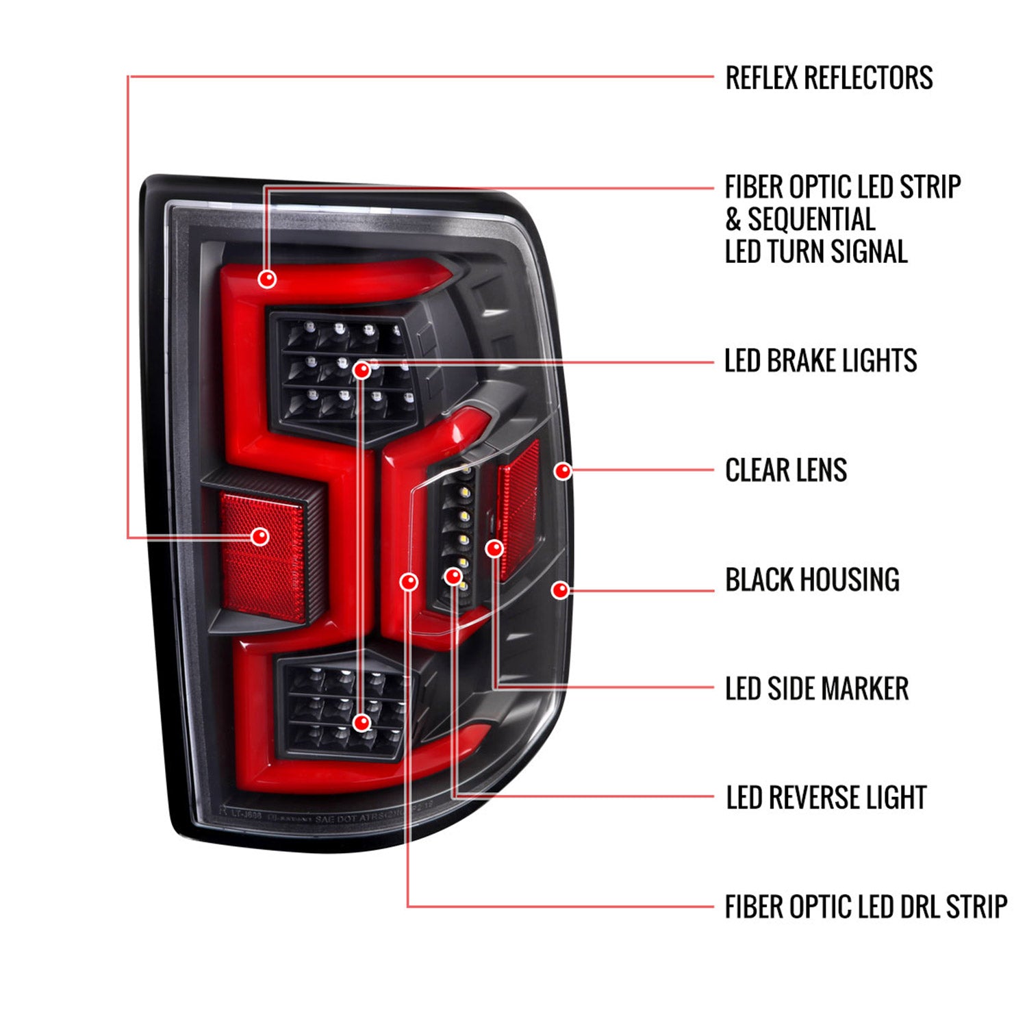 2019-2024 Dodge RAM 2500/3500 Red LED Bar Signal Tail Lights Black/Clear