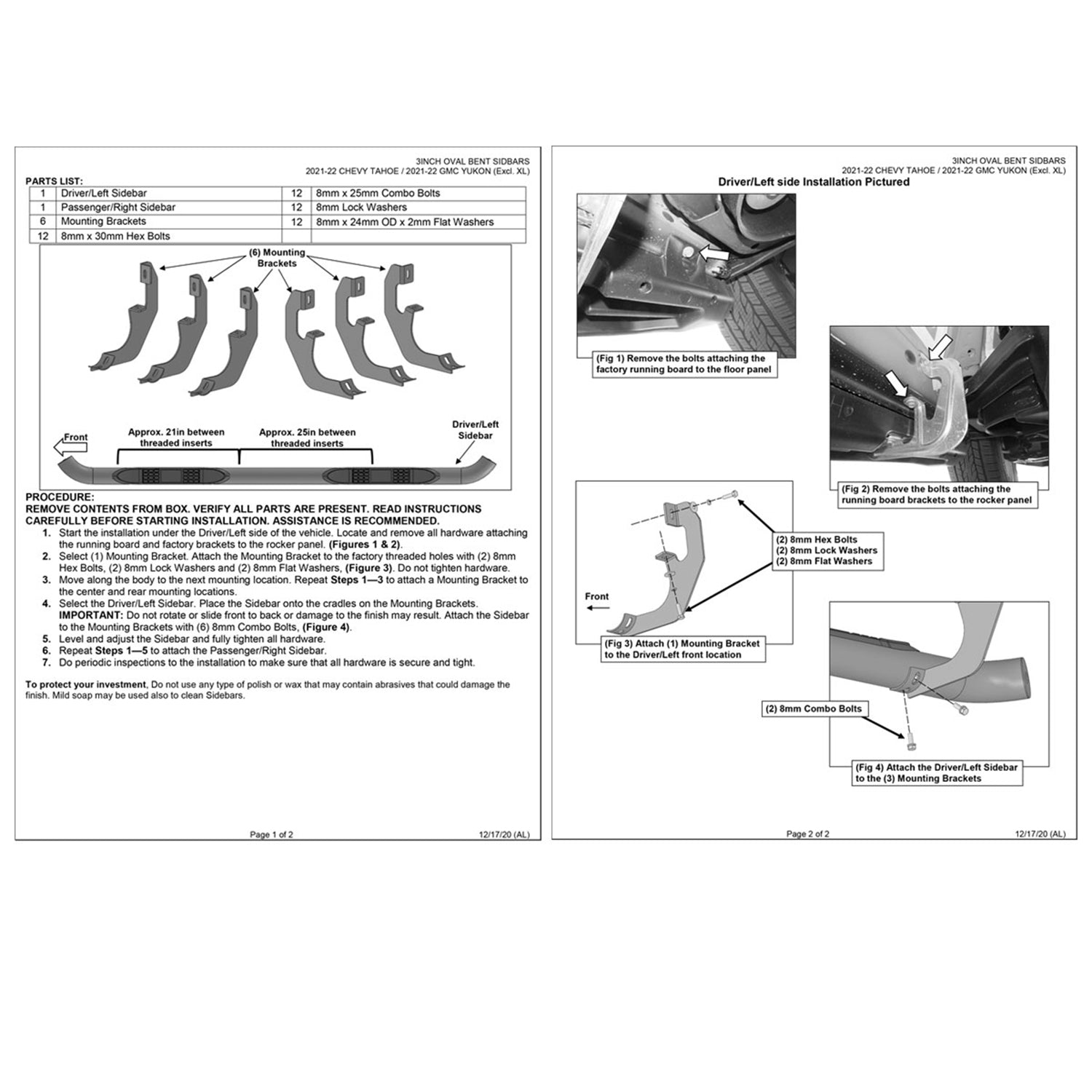 2021-2022 Chevy Tahoe/GMC Yukon Black 3" Side Step Nerf Bars Running Boards