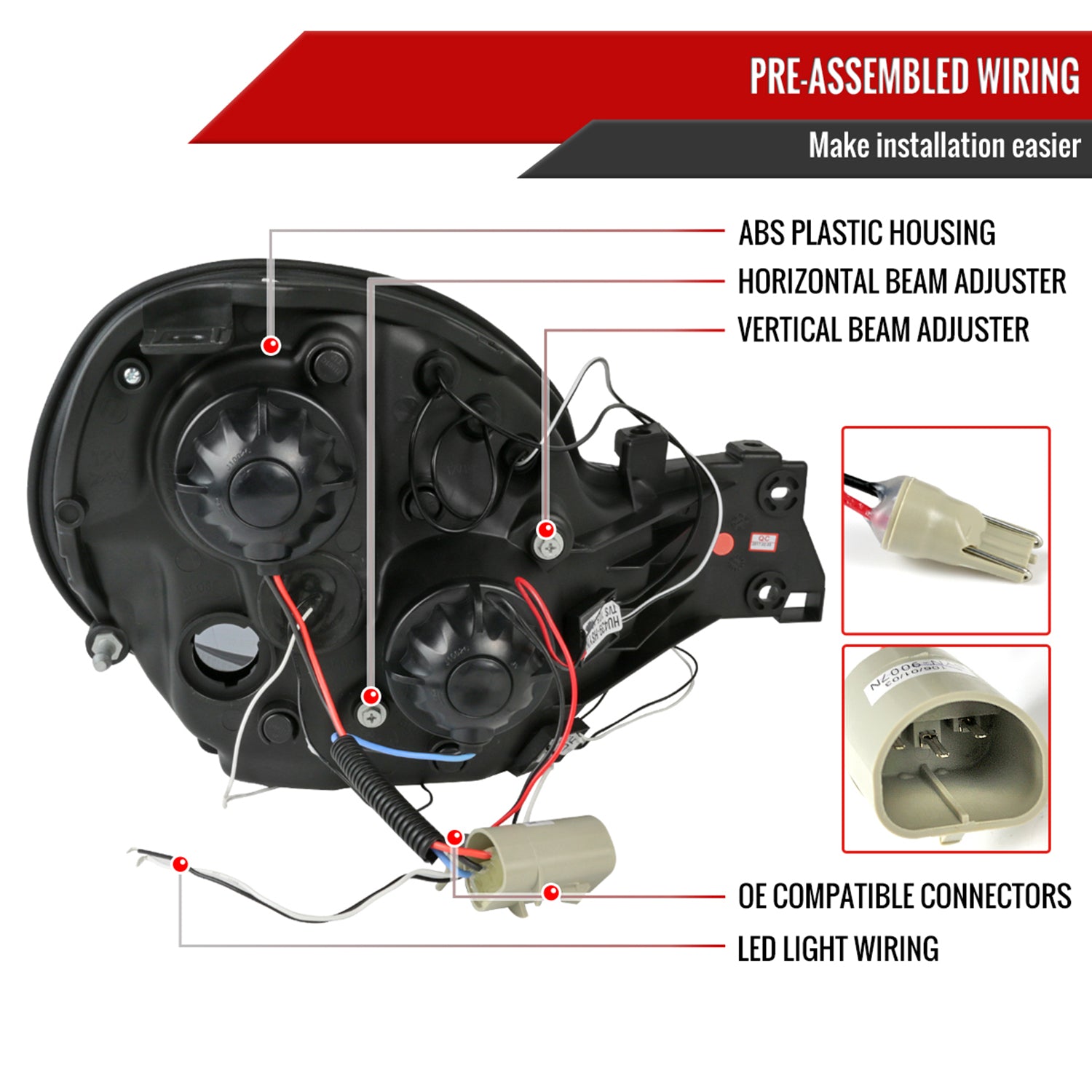 2002-2003 Subaru Impreza Dual Halo Bug Eye Projector Headlights Matt Black