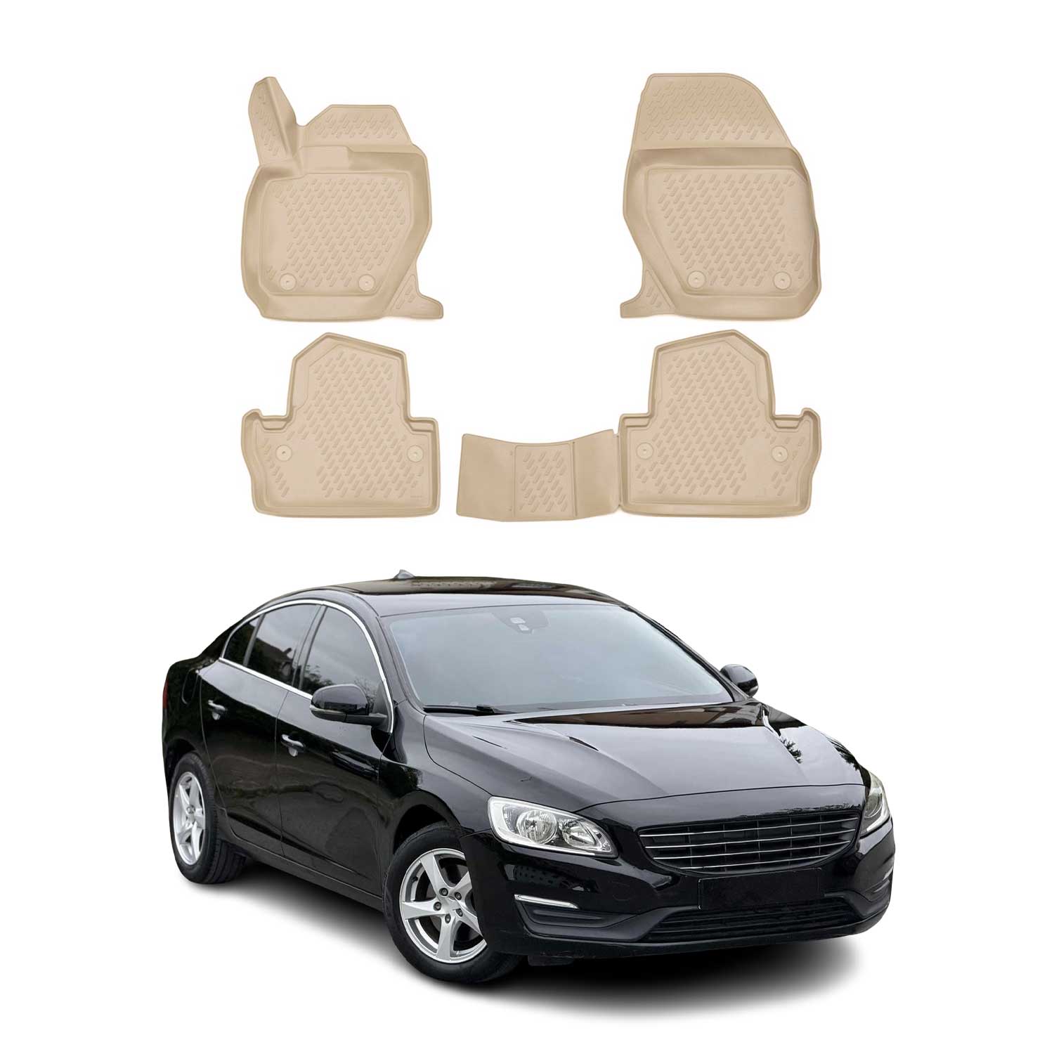 2015-2018 Volvo V60 Floor Mats Liners Full Set All Weather Beige