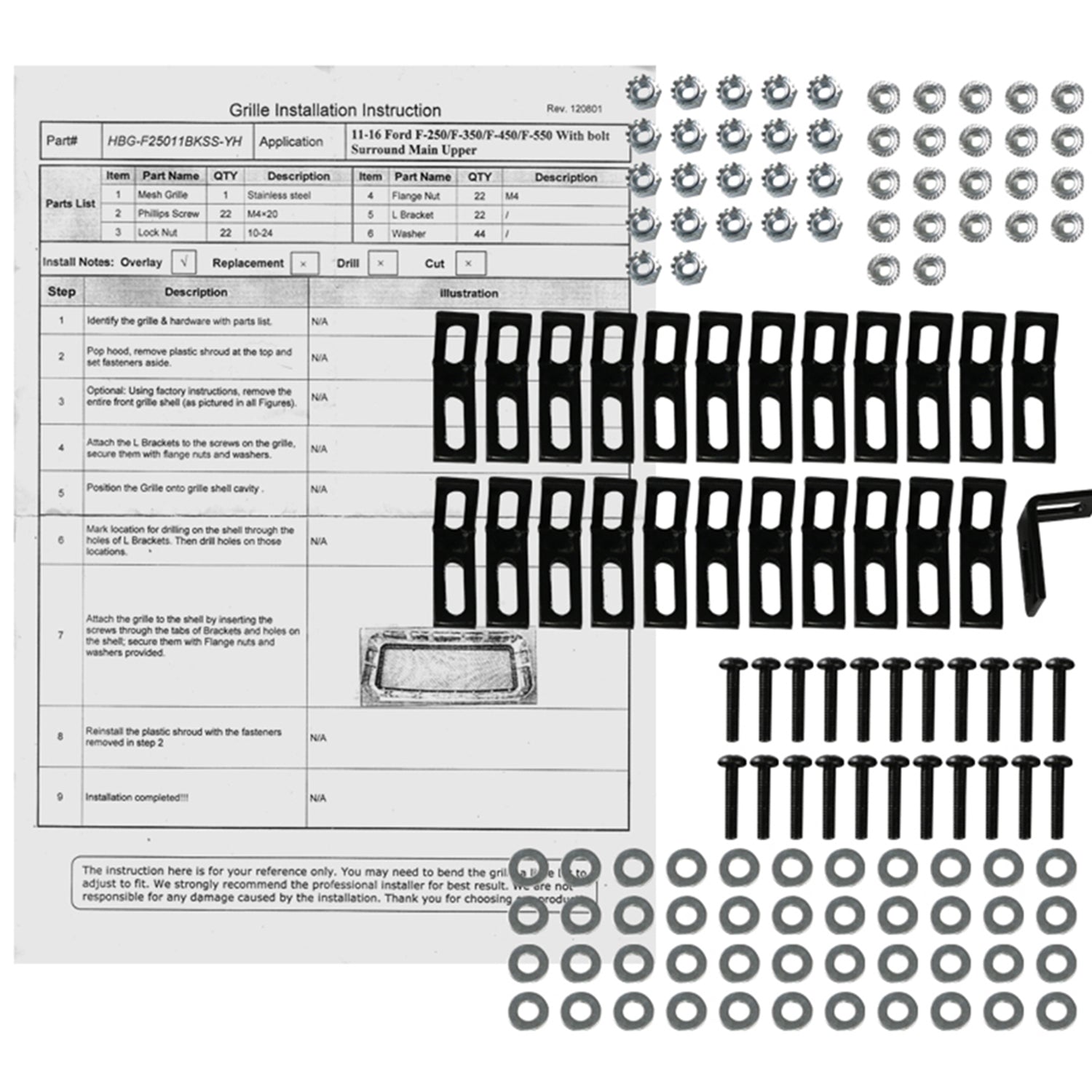 2011-2016 Ford F-250/350/450/550 Rivet Black Steel Mesh Grille Center Insert