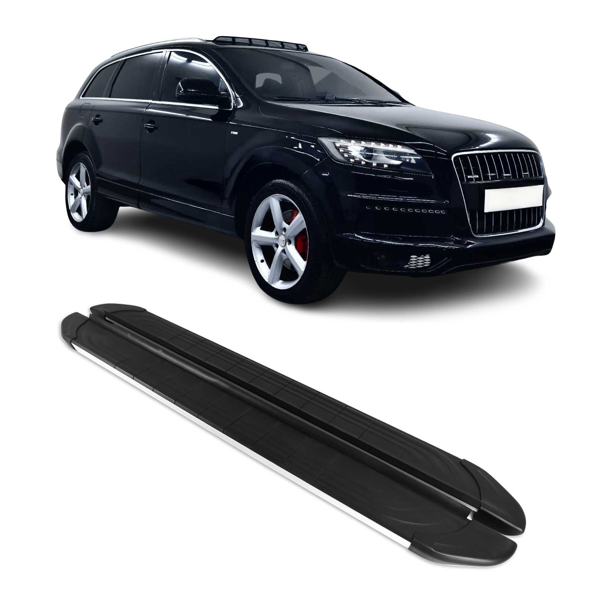 2007-2015 Audi Q7 Running Boards Side Steps Silver & Black