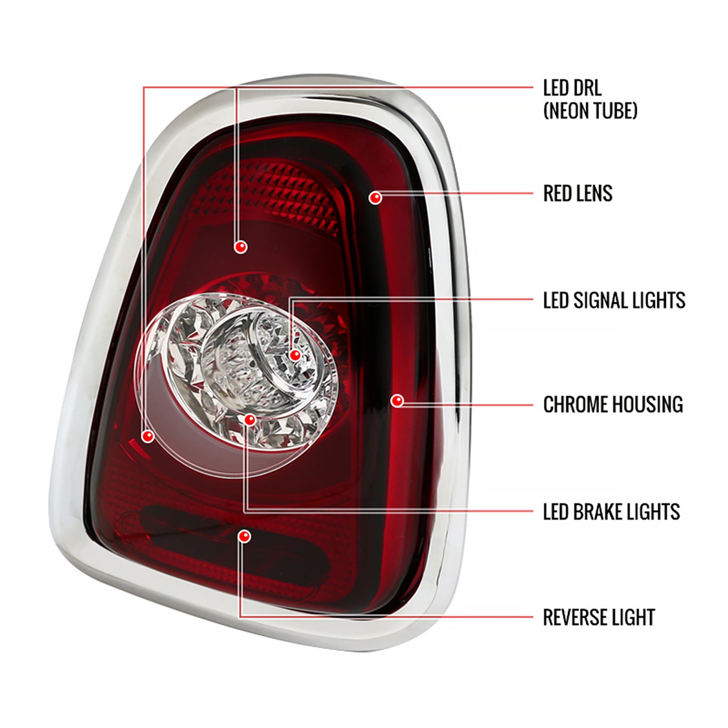 2011-2015 Mini Cooper Base S Hatchback/Convertible LED Tail Lights Chrome/Red