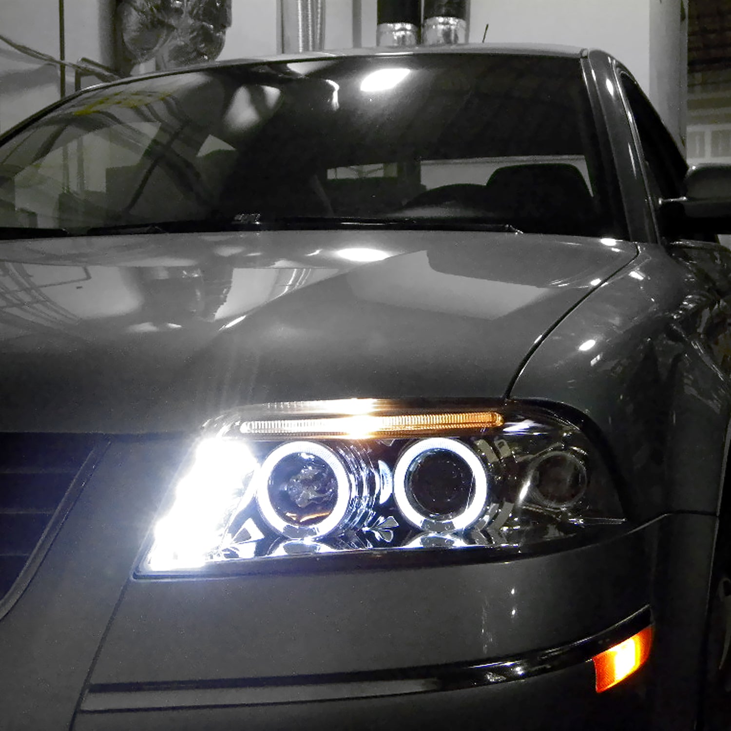 2001-2005 VW Passat Dual Halo Projector Headlights Chrome/Clear Lens