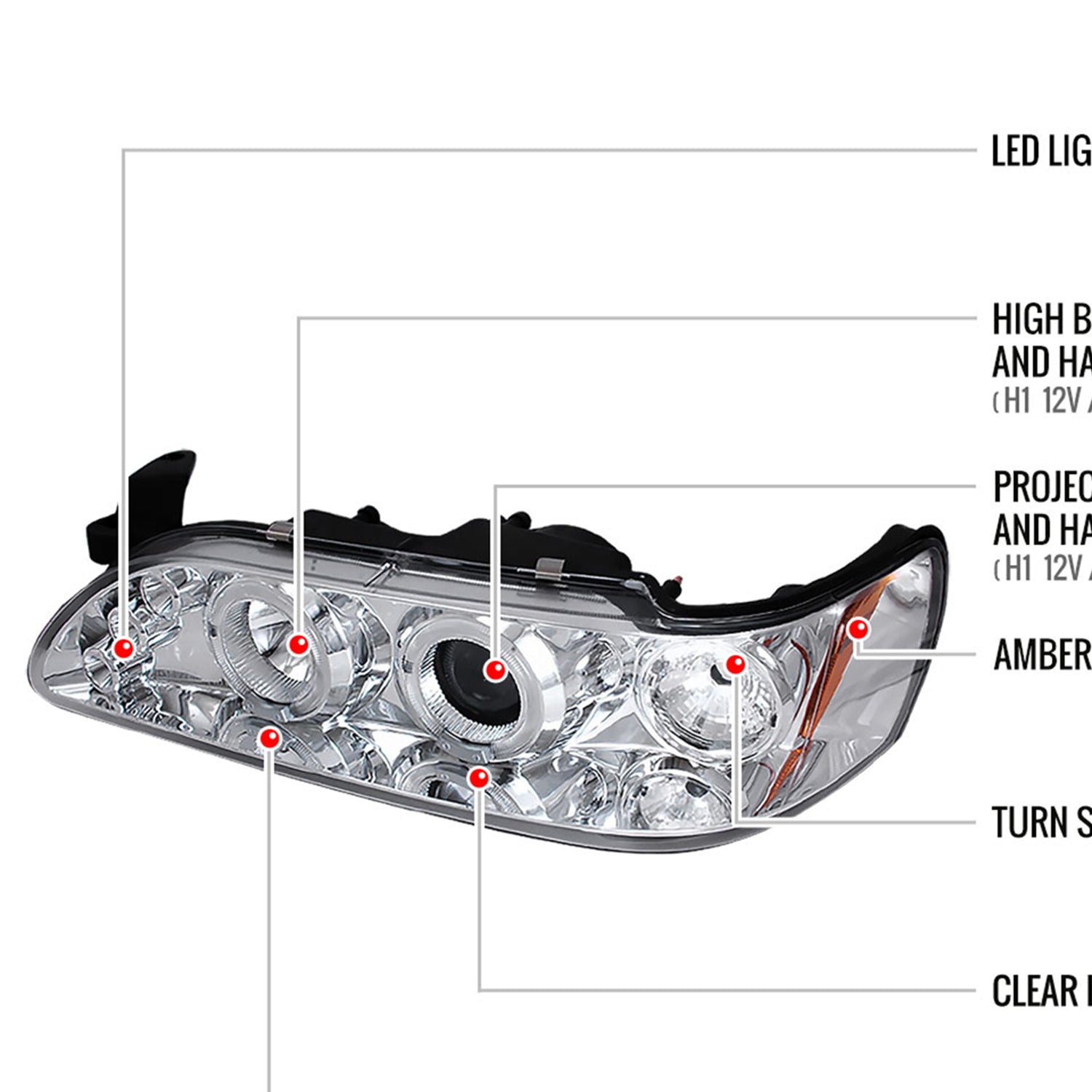 1993-1997 Toyota Corolla Dual Halo Projector Headlights Chrome/Clear Lens