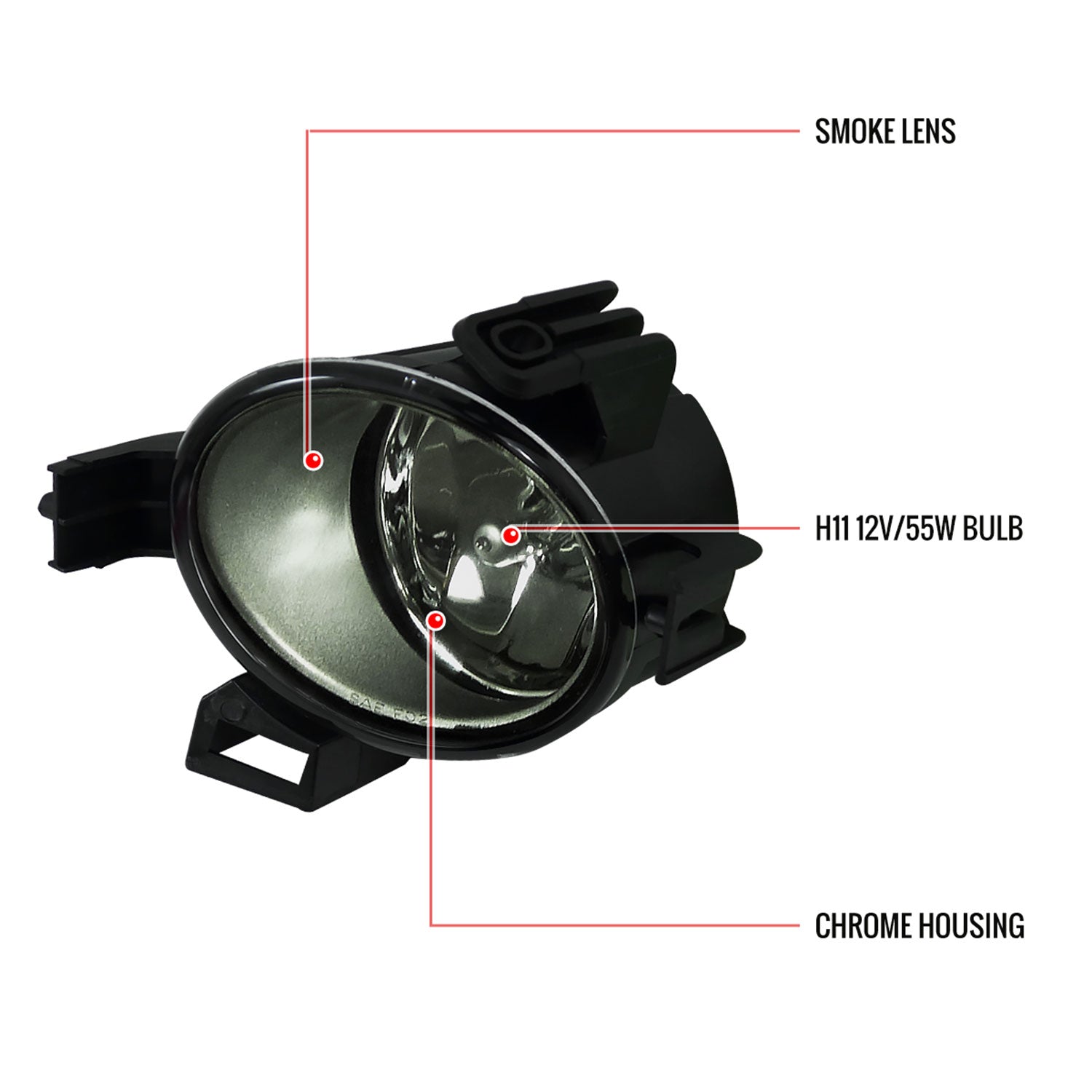 2004-2006 Nissan Quest/Altima H11 Fog Lights Kit Chrome Housing/Smoke Lens