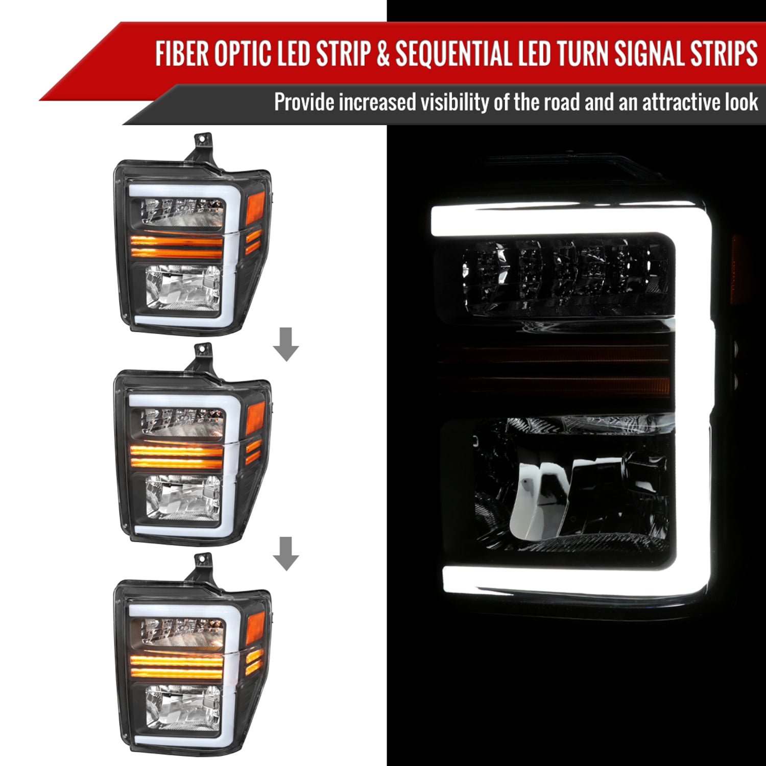 2008-2010 Ford F-250/350/450/550 SuperDuty Factory LED Signal Headlights Black