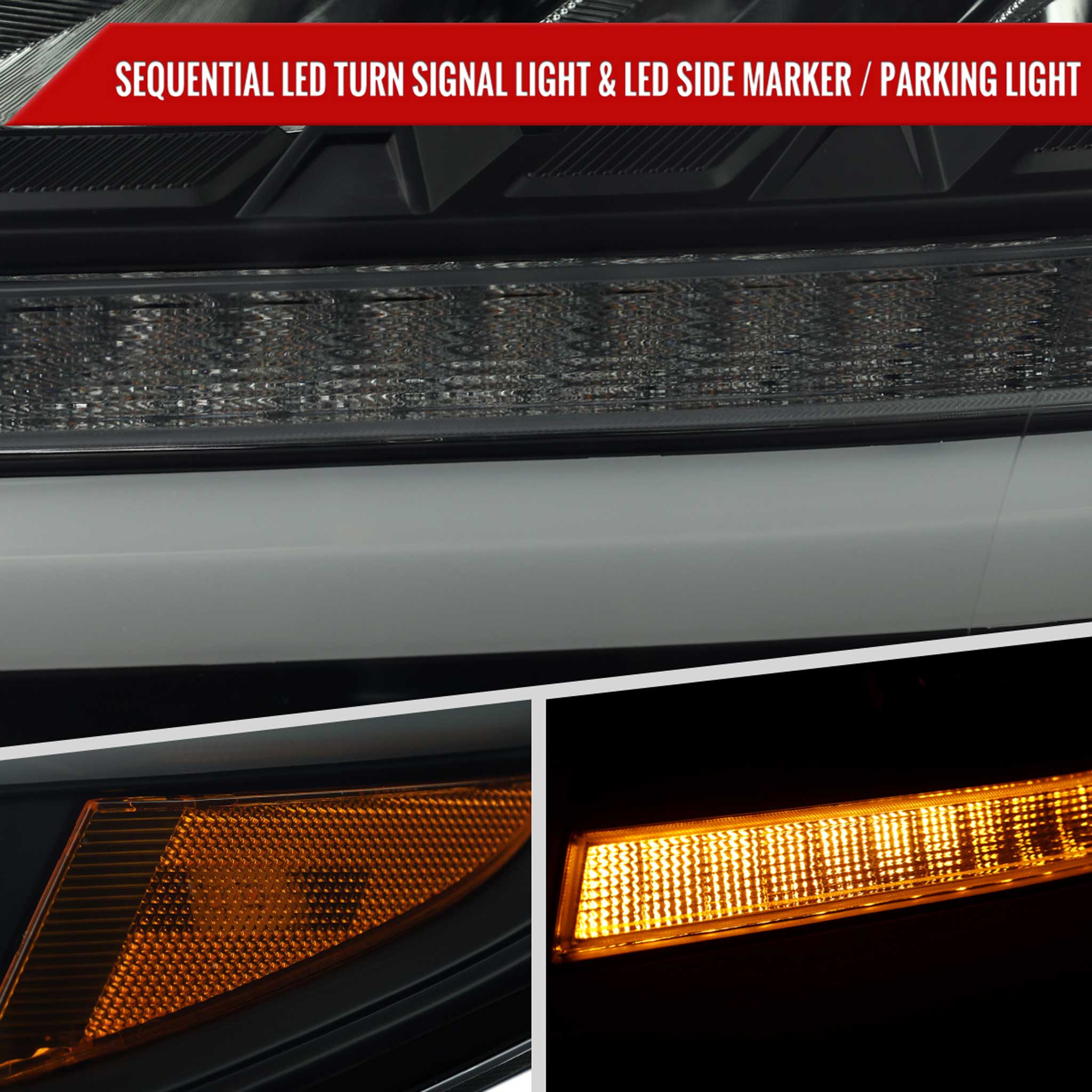 For Chevrolet Tahoe 2015-2020 Full LED DRL Sequential Headlights Matte Black Housing Smoked Lens