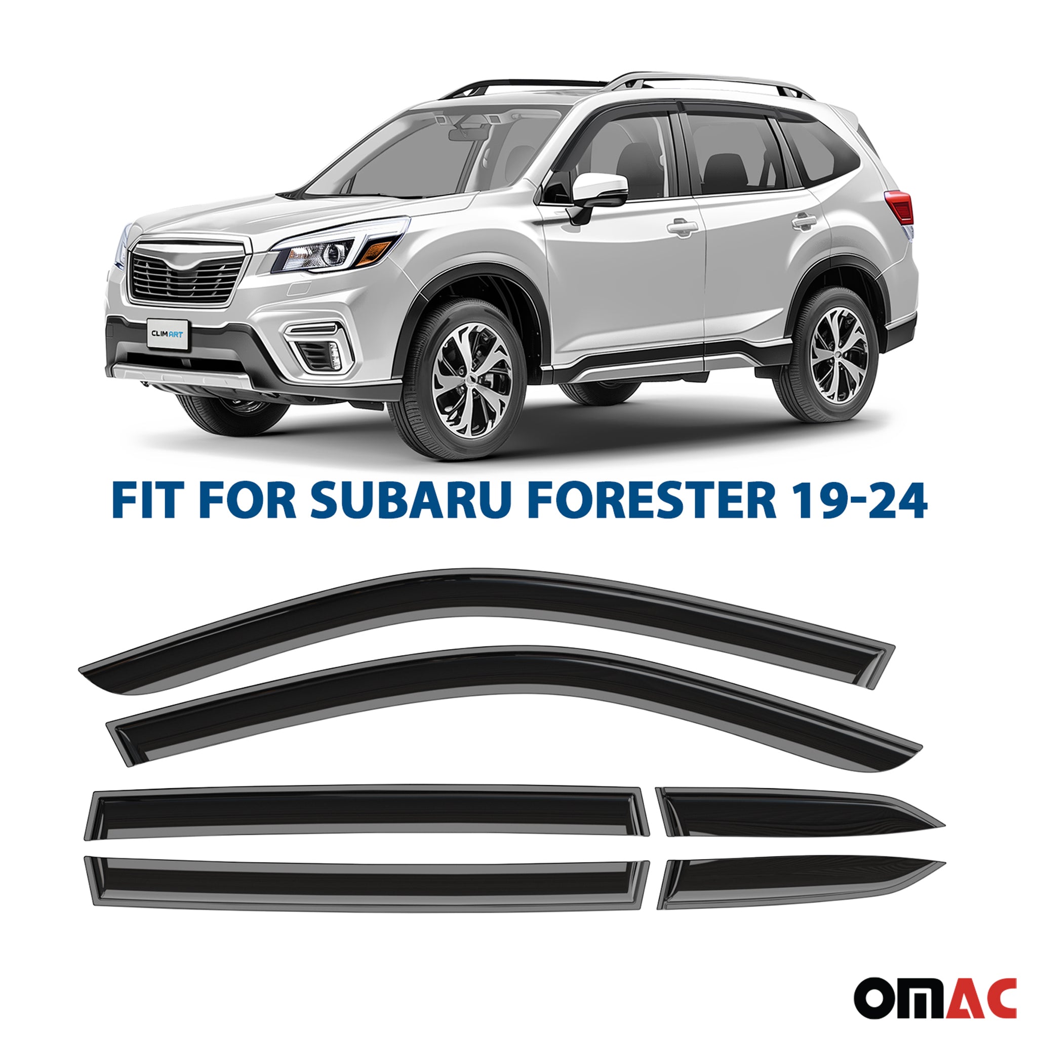 Clim Art Wind Deflectors for Subaru Forester 2019-2024 Shatterproof Smoke 6 Pcs