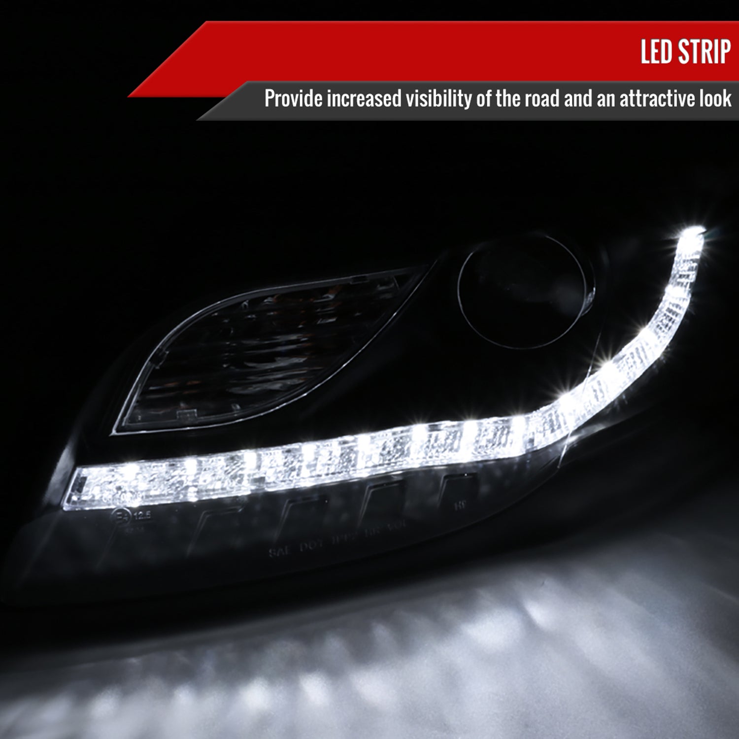 2006-2008 Audi A4 Projector Headlights R8 SMD LED Light Strip Matt Black/Clear