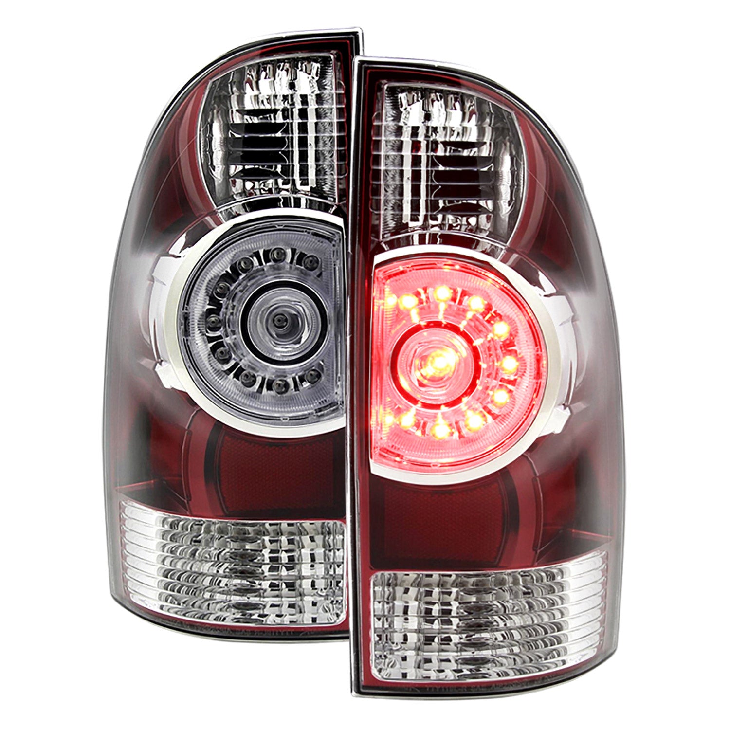 2005-2015 Toyota Tacoma LED Tail Lights Chrome Housing/Red Clear Lens