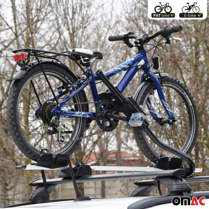 Car Rooftop Mount Upright Bike & e-Bike Rack with Universal Mounting up to 55Lbs