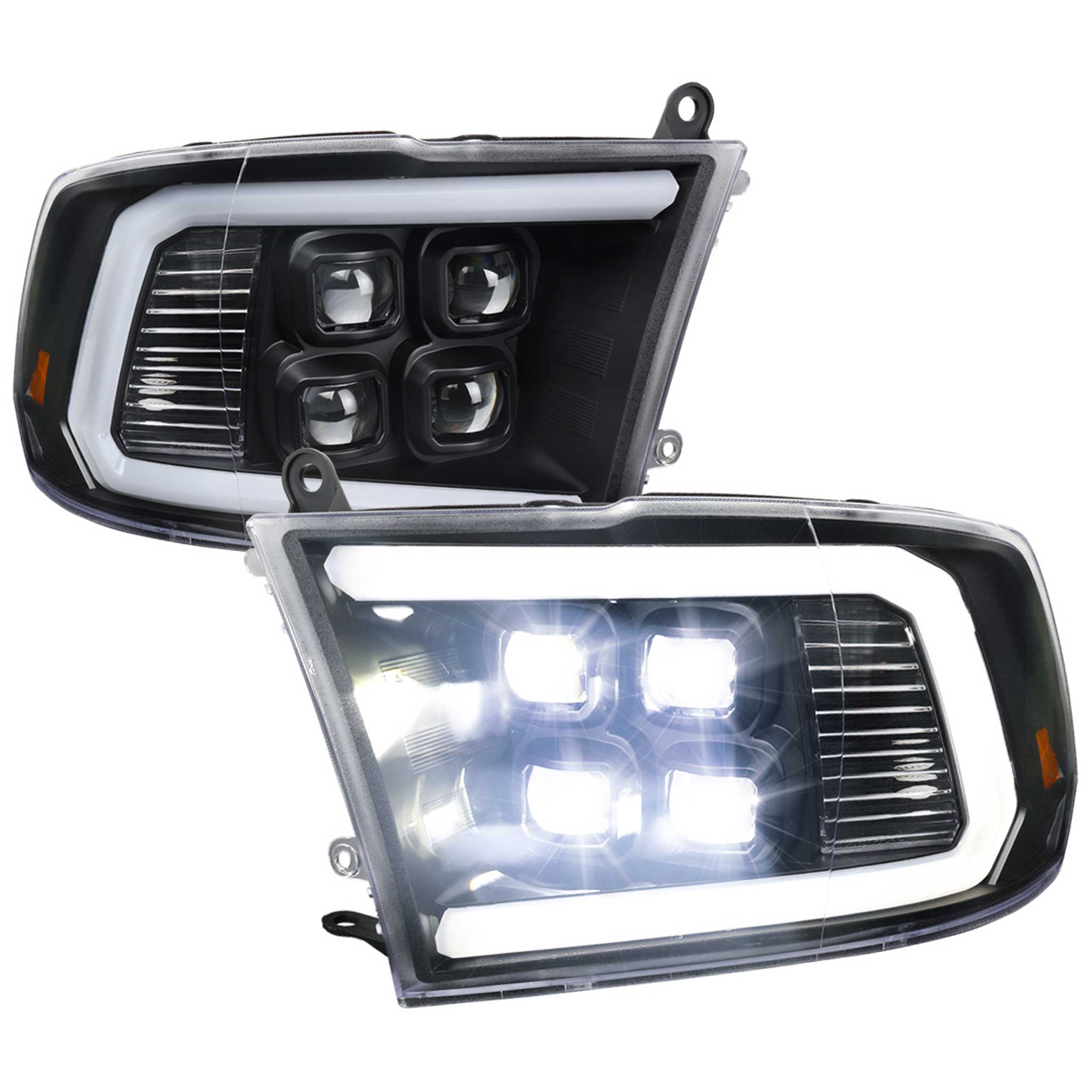 For Dodge RAM 1500 2009-18 / RAM Classic 2019 / 2500 3500 2010-18 LED Bar Turn Signal Projector Headlights Matte Black Housing Clear Lens