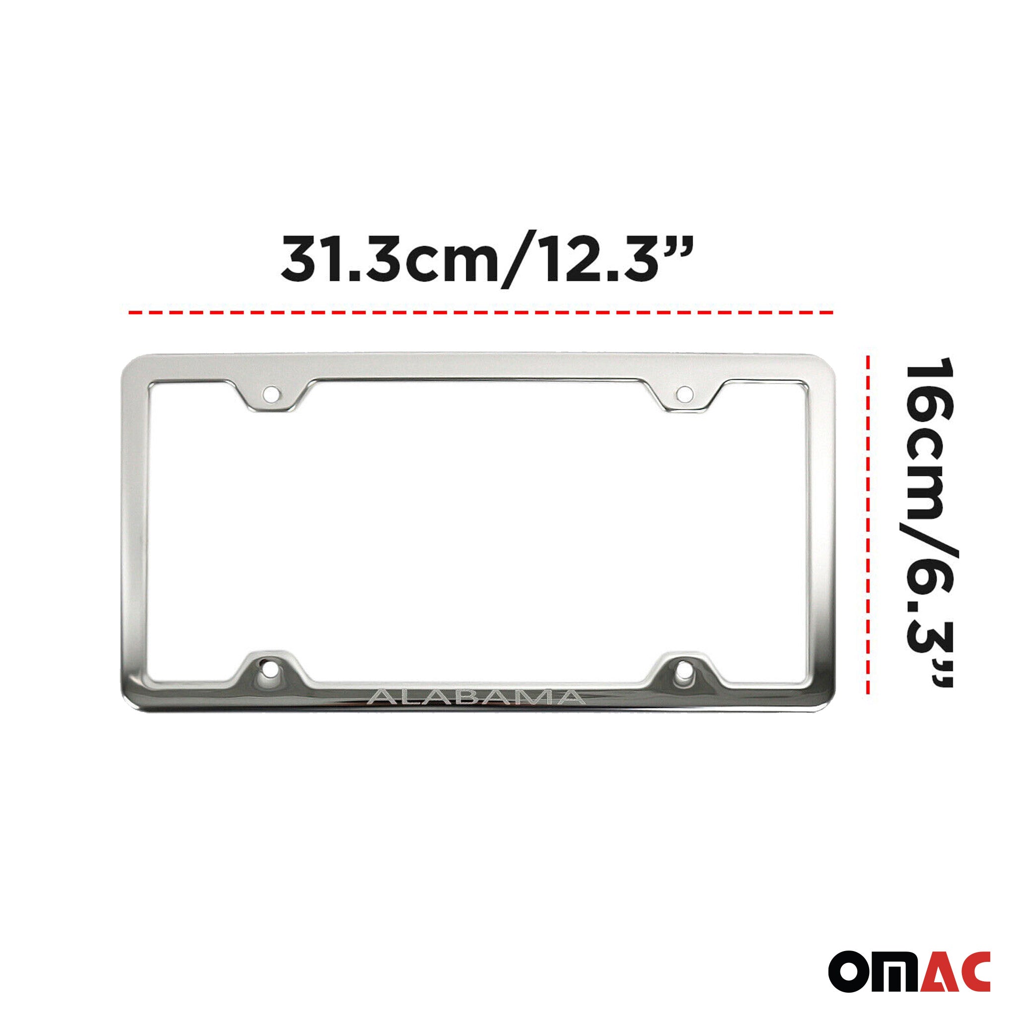 ALABAMA Print License Plate Frame Tag Holder Chrome S. Steel 2 pcs.