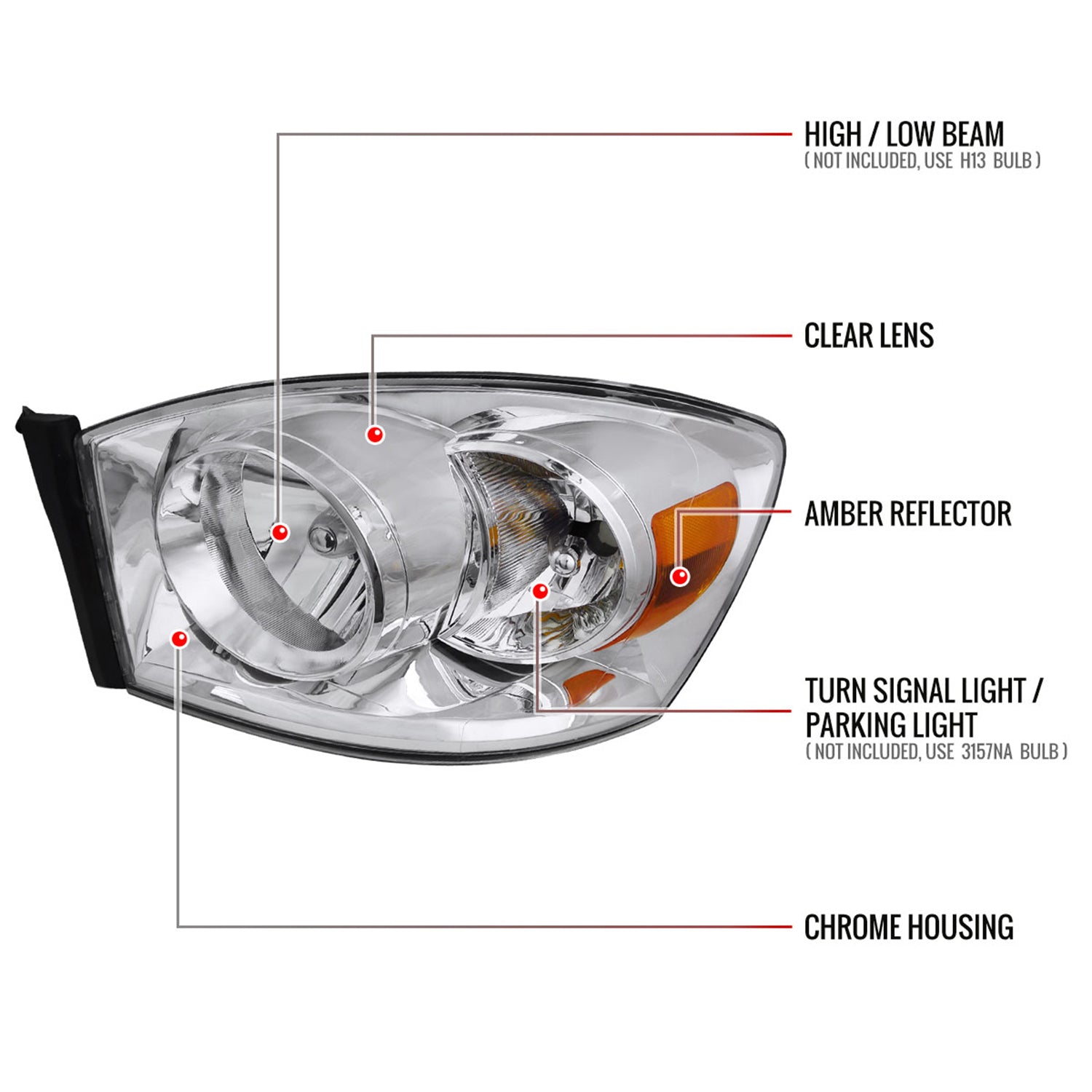 2006-2008 Dodge RAM 1500 2500 3500 Factory Crystal Headlights Chrome