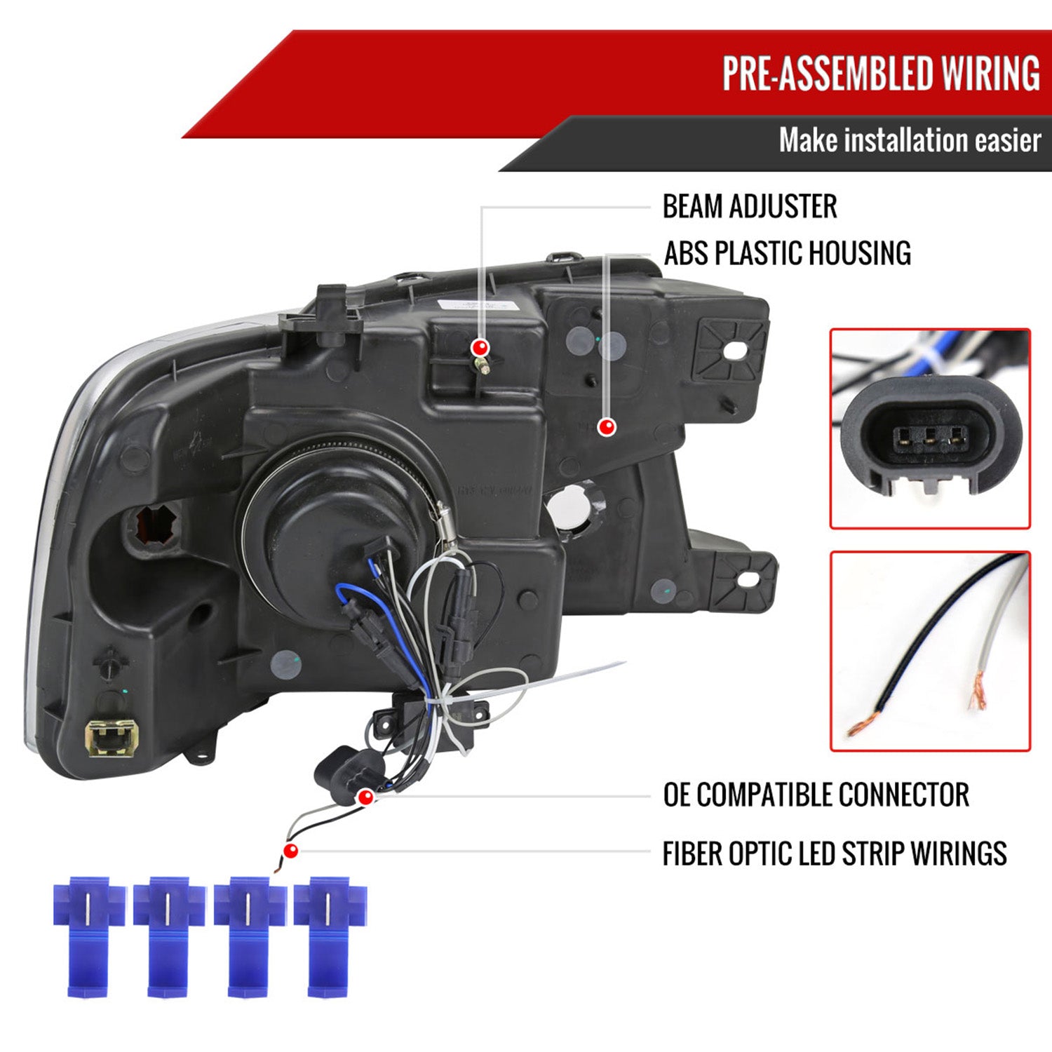 2004-2008 Ford F-150/06-2008 Lincoln Mark LT Projector Headlights LED Bar Amber