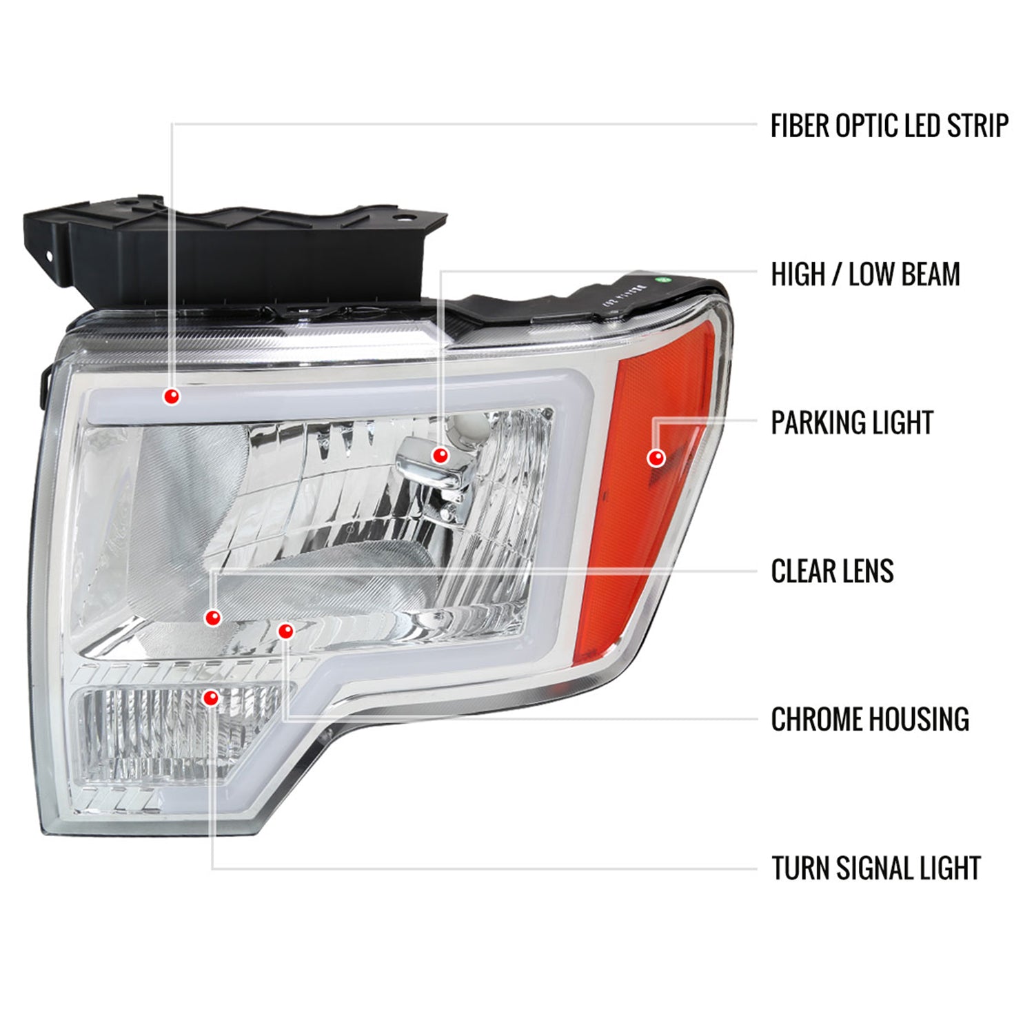 2009-2014 Ford F-150 LED Bar Factory Headlights Amber Reflectors Chrome