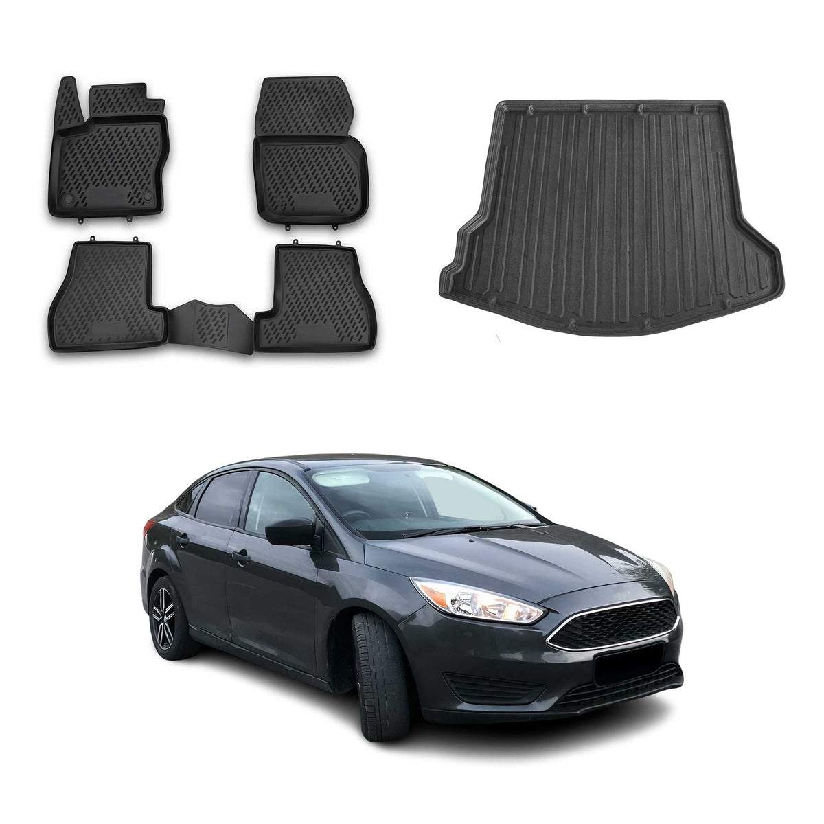 OMAC Floor Mats & Cargo Liners for Ford Focus Sedan 2012-2014 Black